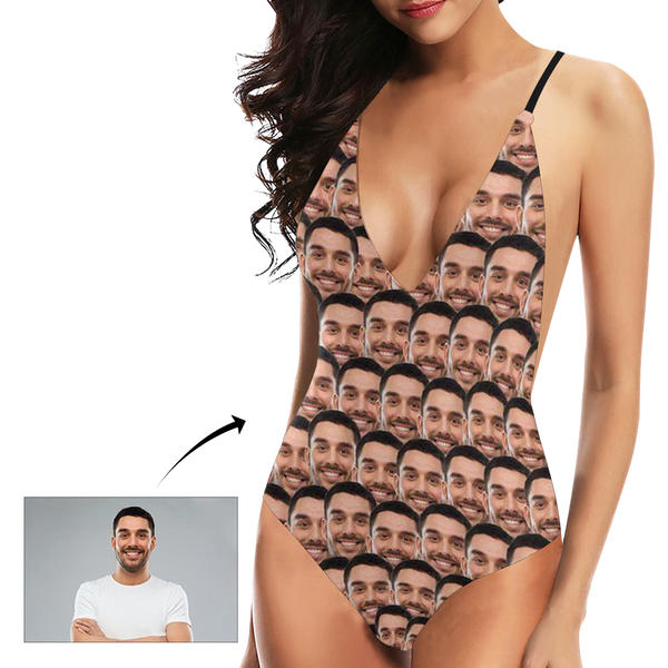 Custom Face Mash Photo V-Neck Women's One Piece Swimsuit