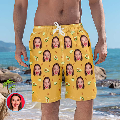 Men's Custom Face Beach Trunks Photo Shorts - Avocado