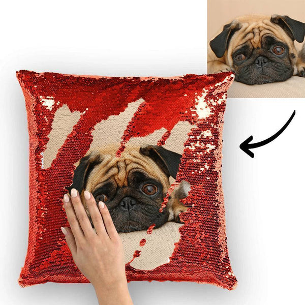 Custom Pet Photo Magic Sequins Pillow Multicolor Sequin Cushion 15.75inch*15.75inch