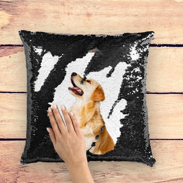 Custom Photo Magic Sequins Pillow Black Color Sequin Cushion Unique Gifts 15.75inch * 15.75inch