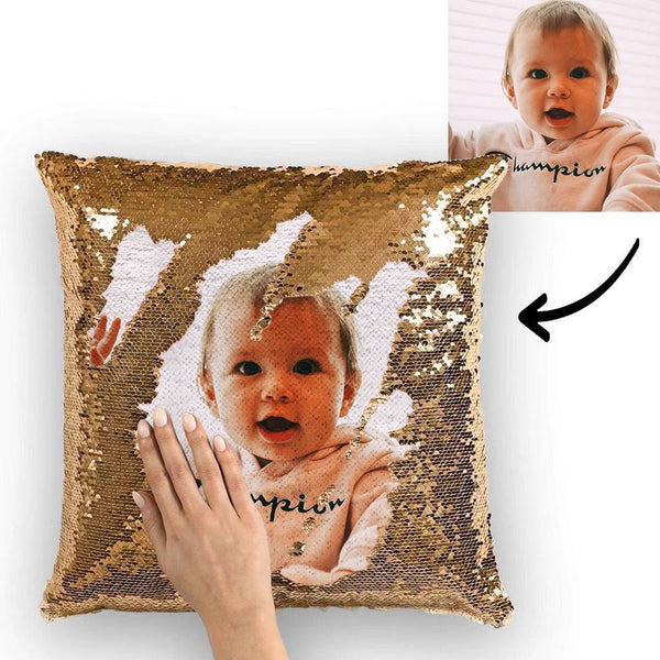 Custom Cute Baby Photo Magic Sequins Pillow Multicolor Sequin Cushion 15.75inch*15.75inch