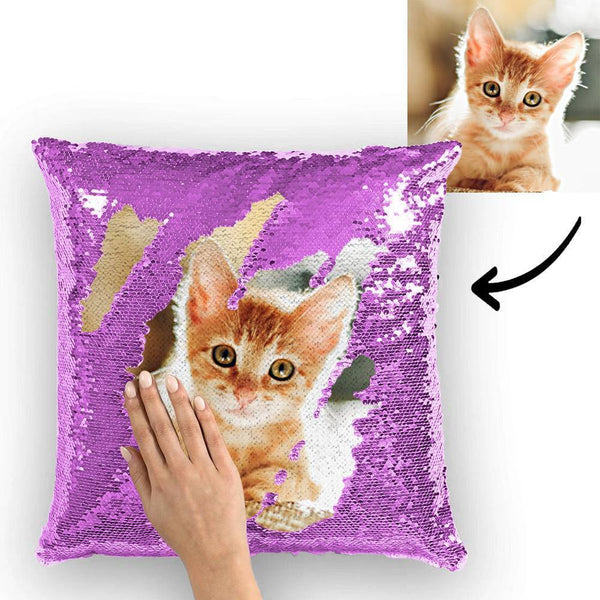 Custom Pet Photo Magic Sequins Pillow Multicolor Sequin Cushion 15.75inch*15.75inch