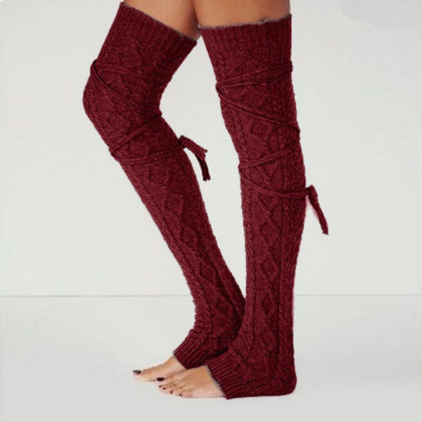 Keeps Warm In Winter Diamond Straps Overknee Long Tube Pile Socks