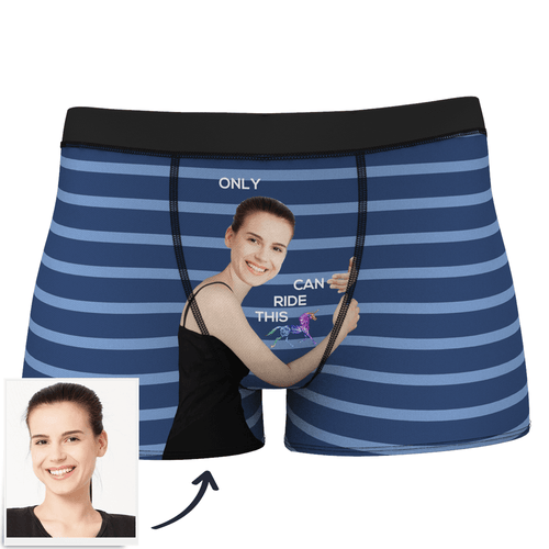 Men's Custom Girlfriend Face Stripe Boxer Shorts - Love Hug To Him