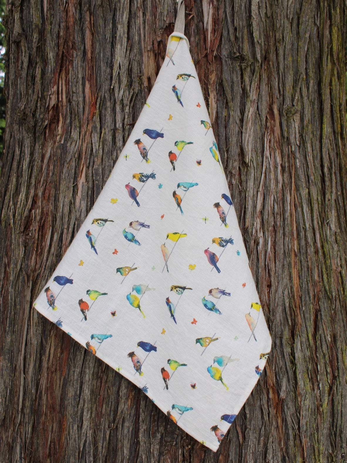 Linen Tea Towel Watercolor Birds