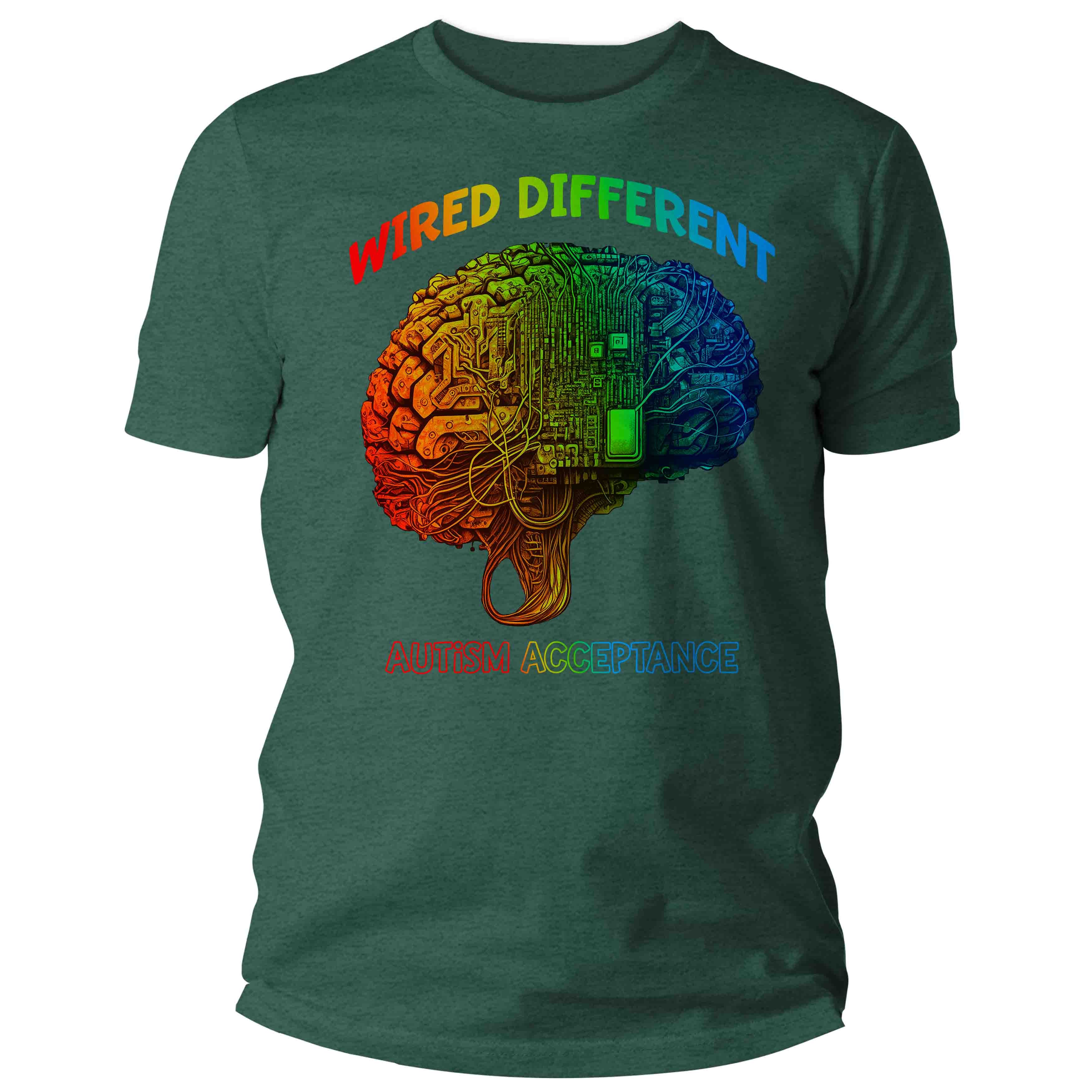 Men's Autism T Shirt Acceptance Shirts Wired Different Awareness AI Brain Graphic Tee Disorder A