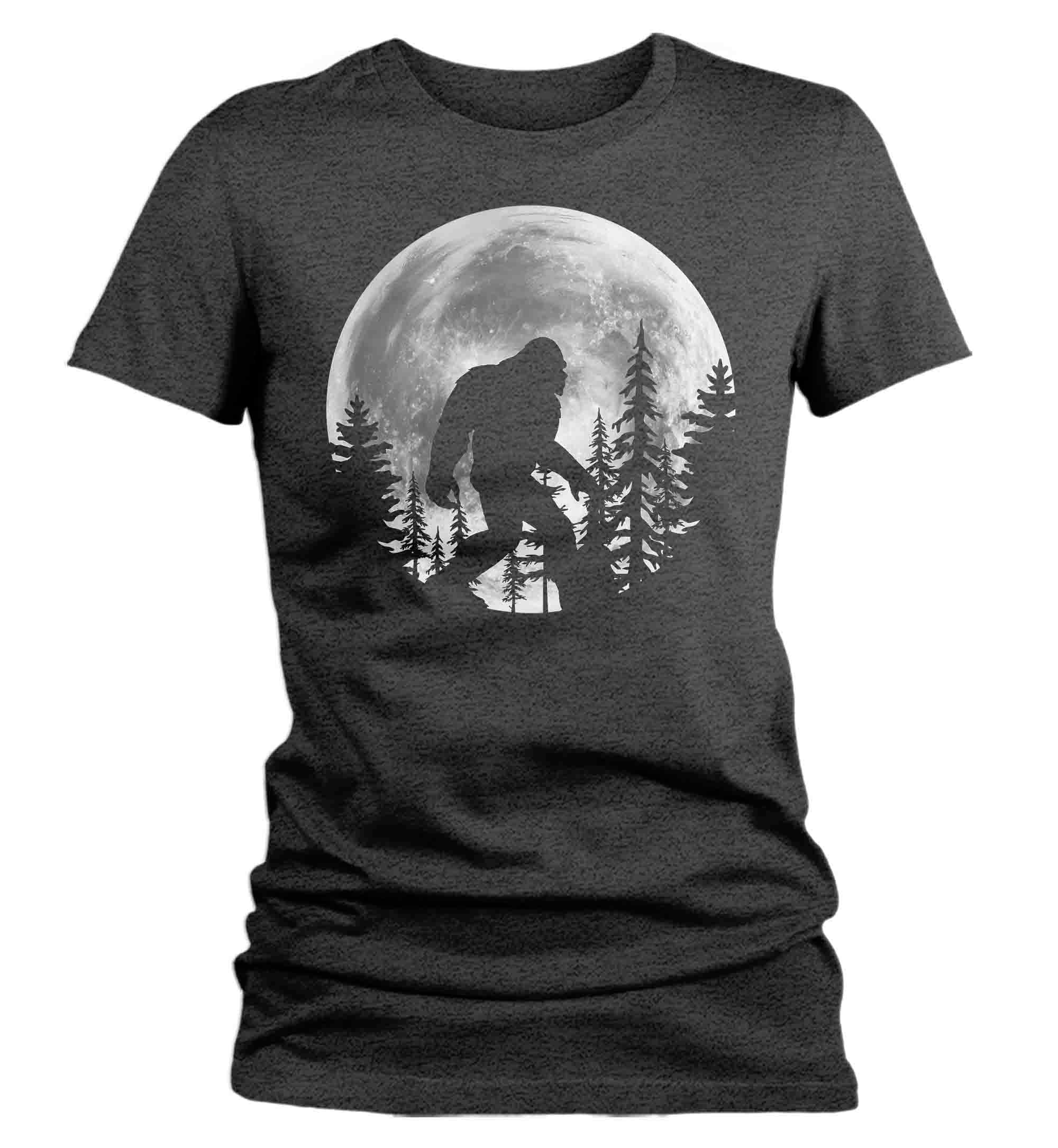 Women's Glow In The Dark Bigfoot Shirt Sasquatch GITD Moon T Shirt Cryptozoology Gift Squatch Fo