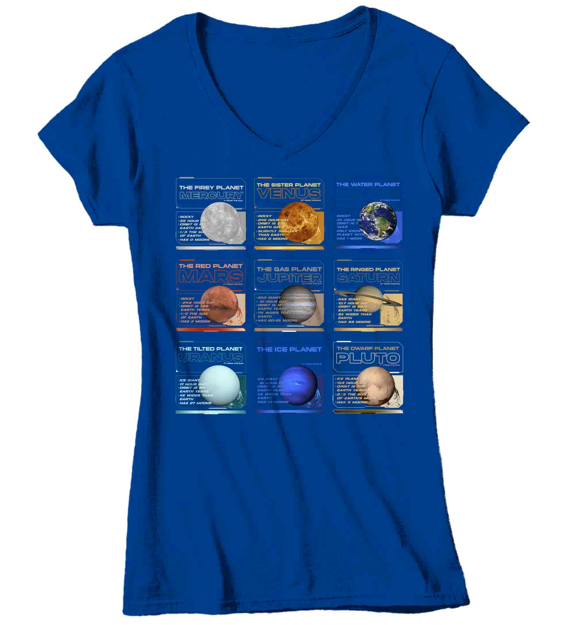 Women's V-Neck Planets T Shirt Space Shirts Hipster Solar System Astronomy Stars Milky Way Gift 