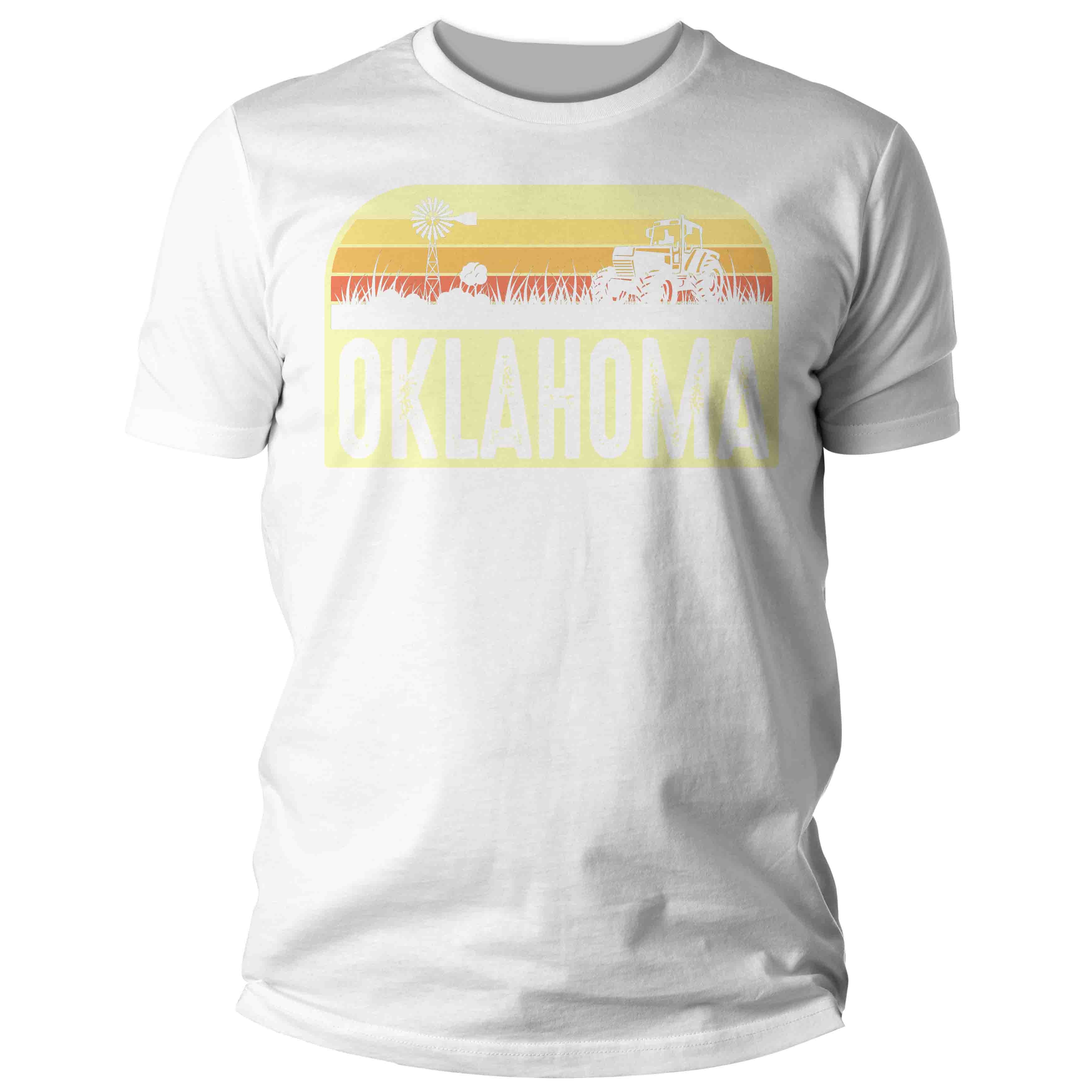 Men's Retro Oklahoma Shirt Farm Tractor T Shirt Vintage Stat