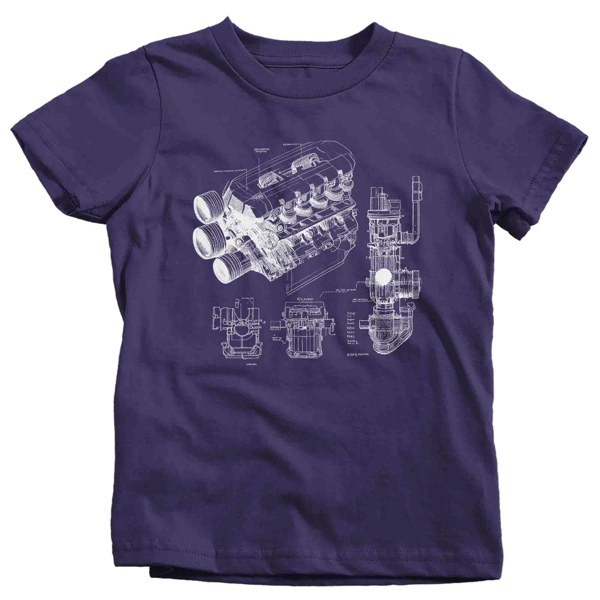 Kids Engine Blueprint Shirt Mechanic Shirts Repair Garage Car Truck Drawing Schematic Gift For Him G