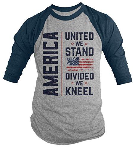 Men's America Kneel T-Shirt United We Stand Divided Shirt Flag Tee Shirt 3/4 Sleeve Raglan