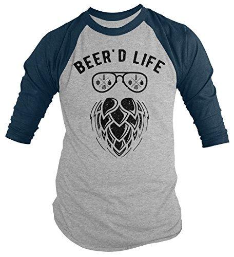 Shirts By Sarah Men's Beer'd Life Hipster Beard Beer Tee Brewing Shirt 3/4 Sleeve Raglan