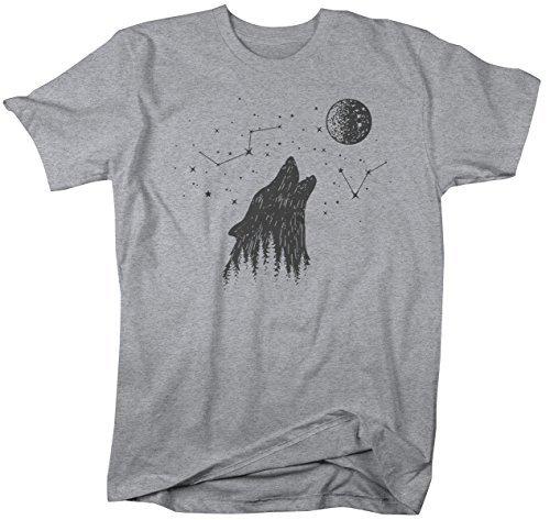 Shirts By Sarah Men's Hipster Wolf T-Shirt Howling Stars Moon Tee Shirt