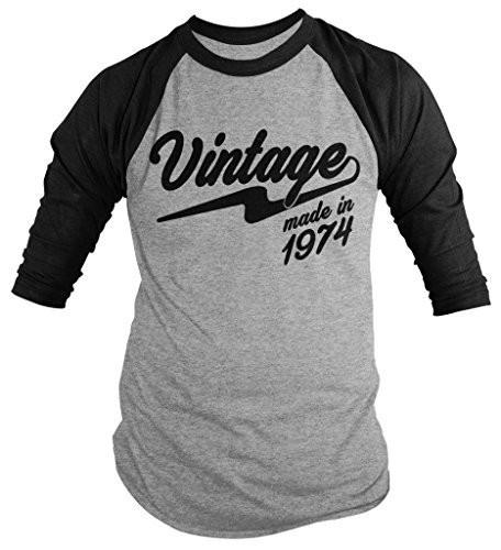 Shirts By Sarah Men's Vintage Made In 1974 Birthday Raglan Retro 3/4 Sleeve Shirts-Shirts By Sarah