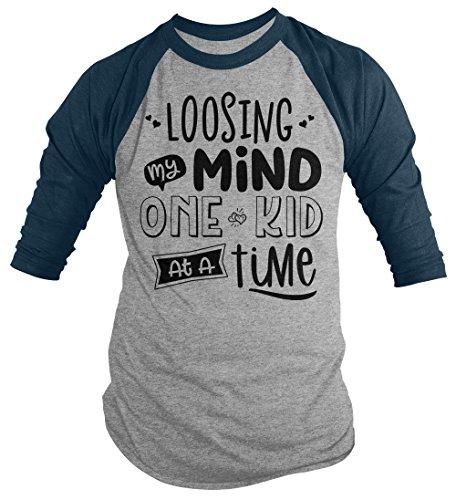 Men's Funny Mom T-Shirt Loosing My Mind One Kid Time Mother's Day Tee 3/4 Sleeve Raglan