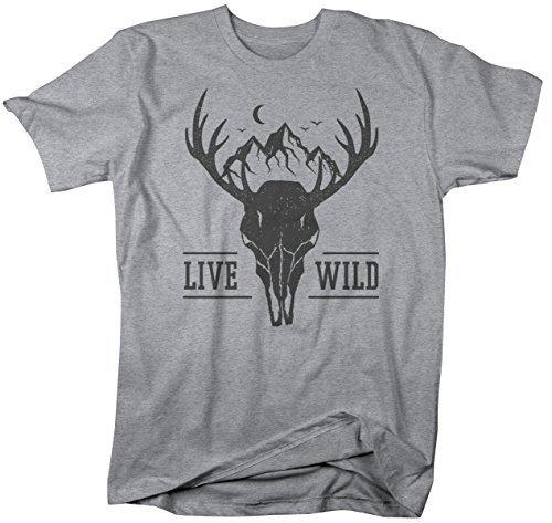 Shirts By Sarah Men's Live Wild Deer Skull T-Shirt Hipster Nature Shir ...