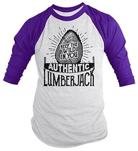 Men's Lumberjack T-Shirt Keep Wild in You Logger Logging Tee 3/4 Sleeve Raglan