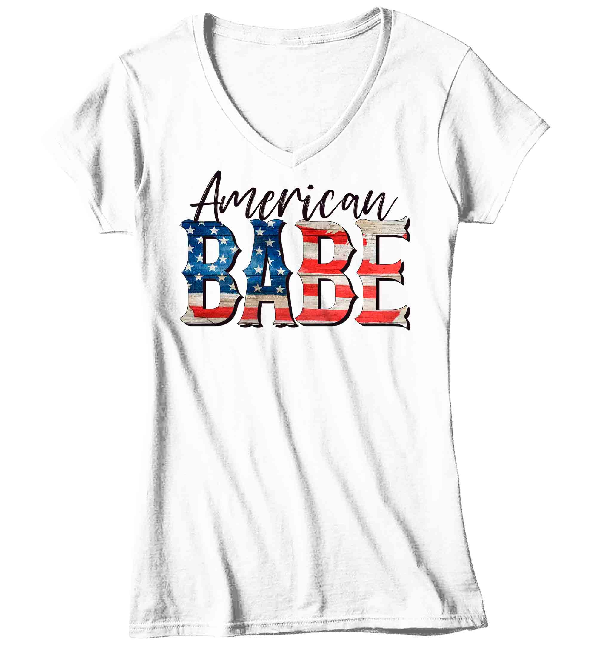 Women's V-Neck American Babe T Shirt Patriotic Shirts 4th July Flag Day Memorial Day TShirt Amer