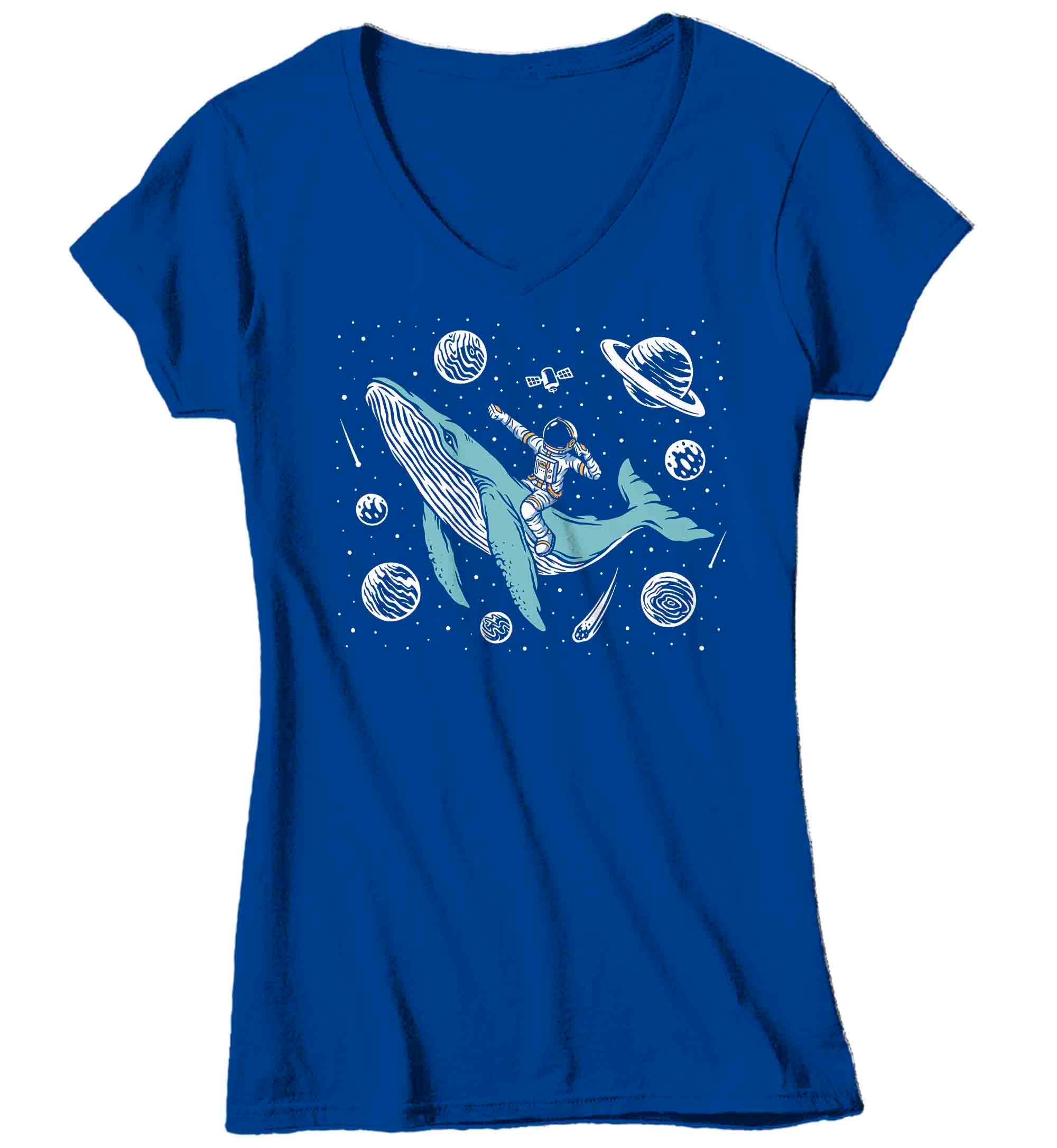 Women's V-Neck Astronaut Shirt Humpback Whale T Shirt Streetwear Tee Space TShirt Planets Ride W