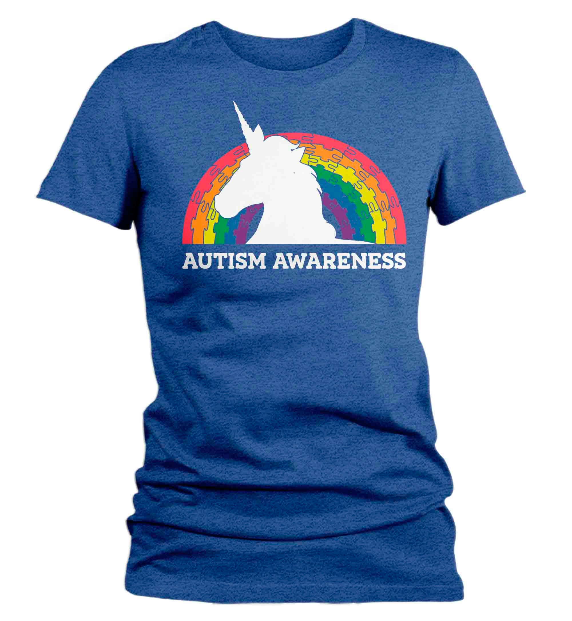 Women's Autism Unicorn T Shirt Puzzle Rainbow Shirt Colorful Tee Autism Awareness Month April Au