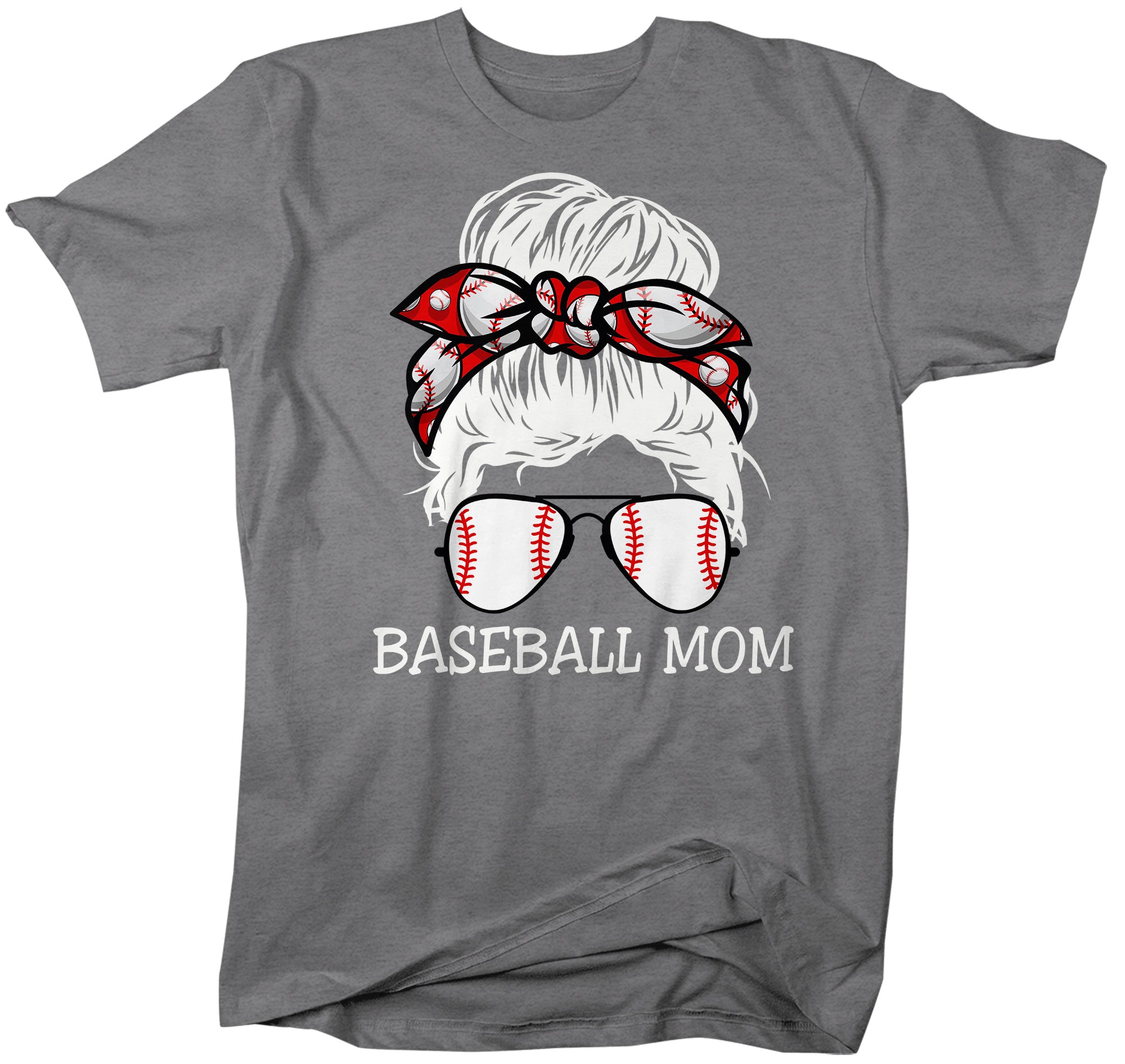 Men's Cute Baseball Mom Shirt Messy Bun T Shirt Baseball Mom Tee Hair Bandana Graphic Tee Baller