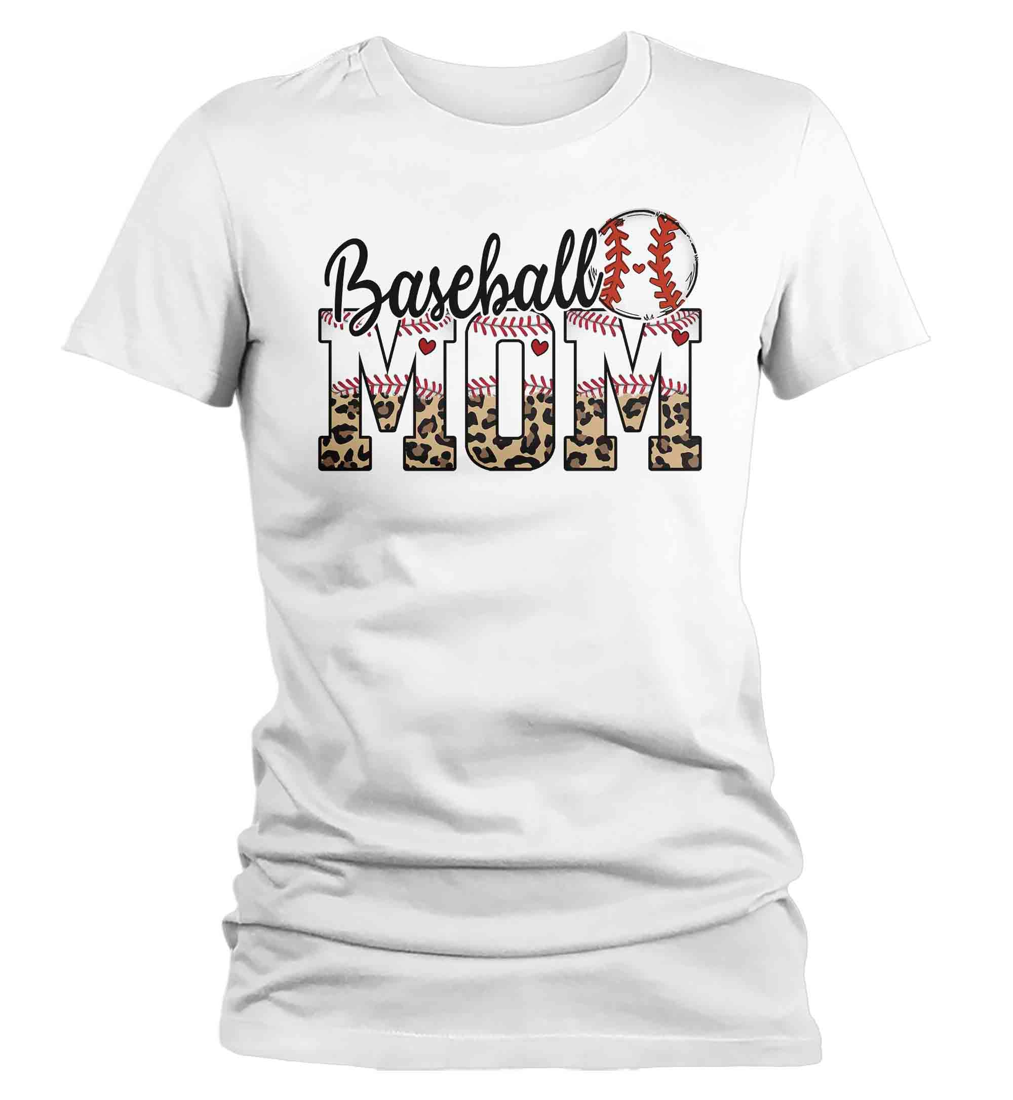 Women's Funny Baseball Mom T Shirt Leopard Print Mom Shirt Baseball Shirt Mother's Day Ball 