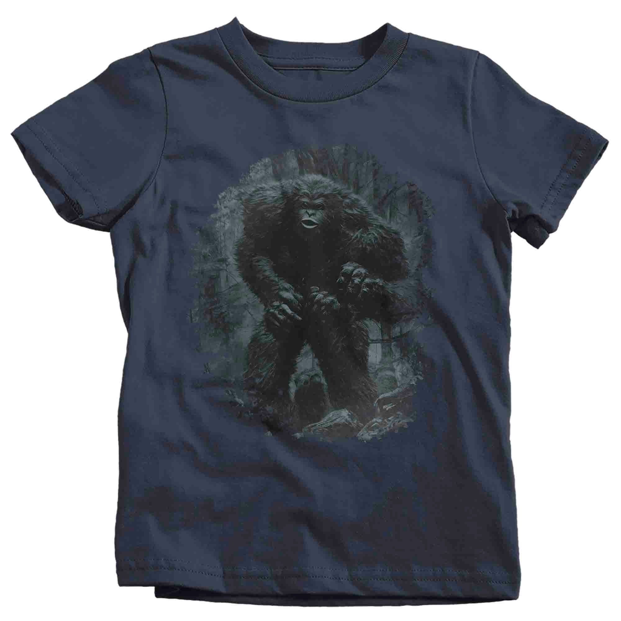 Kids Bigfoot T-Shirt Sasquatch In Woods Forest Elusive Squatch Mythical Drawing Gift Cryptozoology T