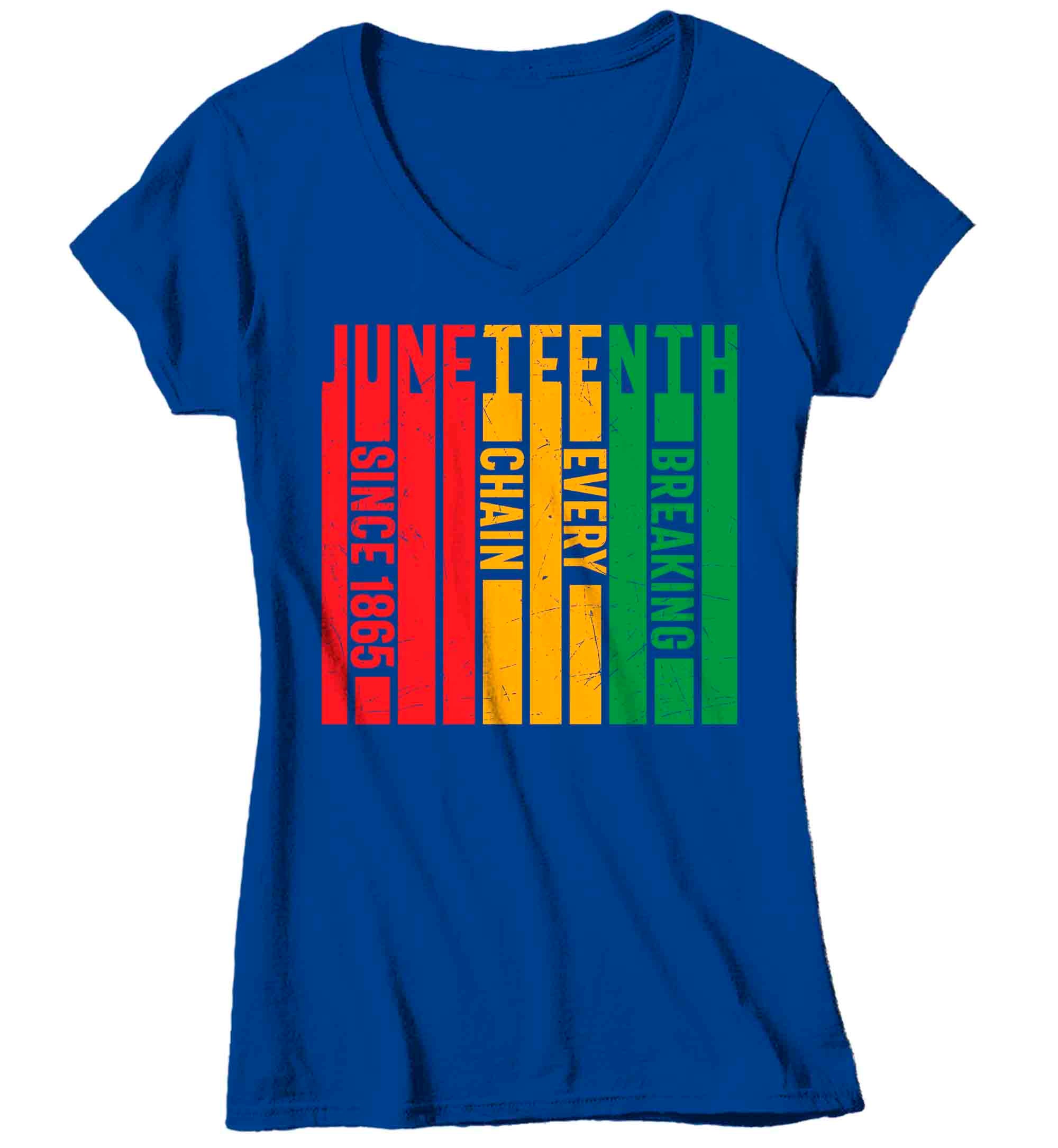 Women's V-Neck Juneteenth Shirt Breaking Every Chain T Shirt Black History Tee African American 