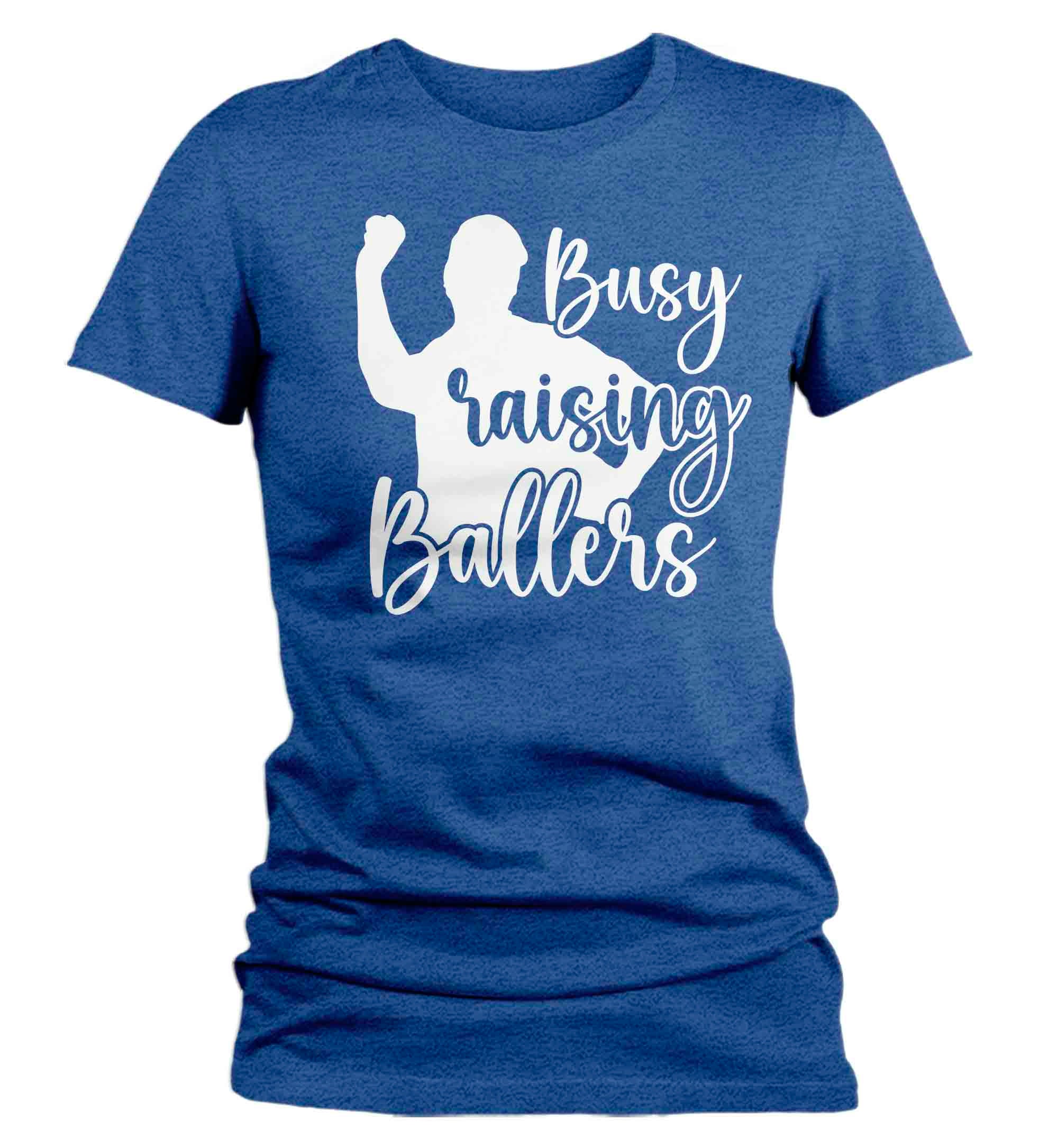 Women's Funny Baseball Mom T Shirt Busy Raising Ballers Shir