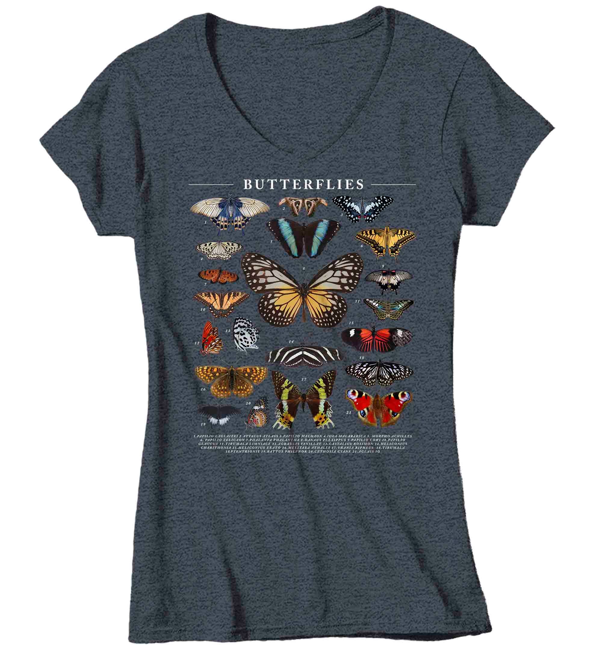 Women's V-Neck Butterfly T Shirt Butterflies Shirts Types Of Insects Bugs Shirt Illustrated T Sh