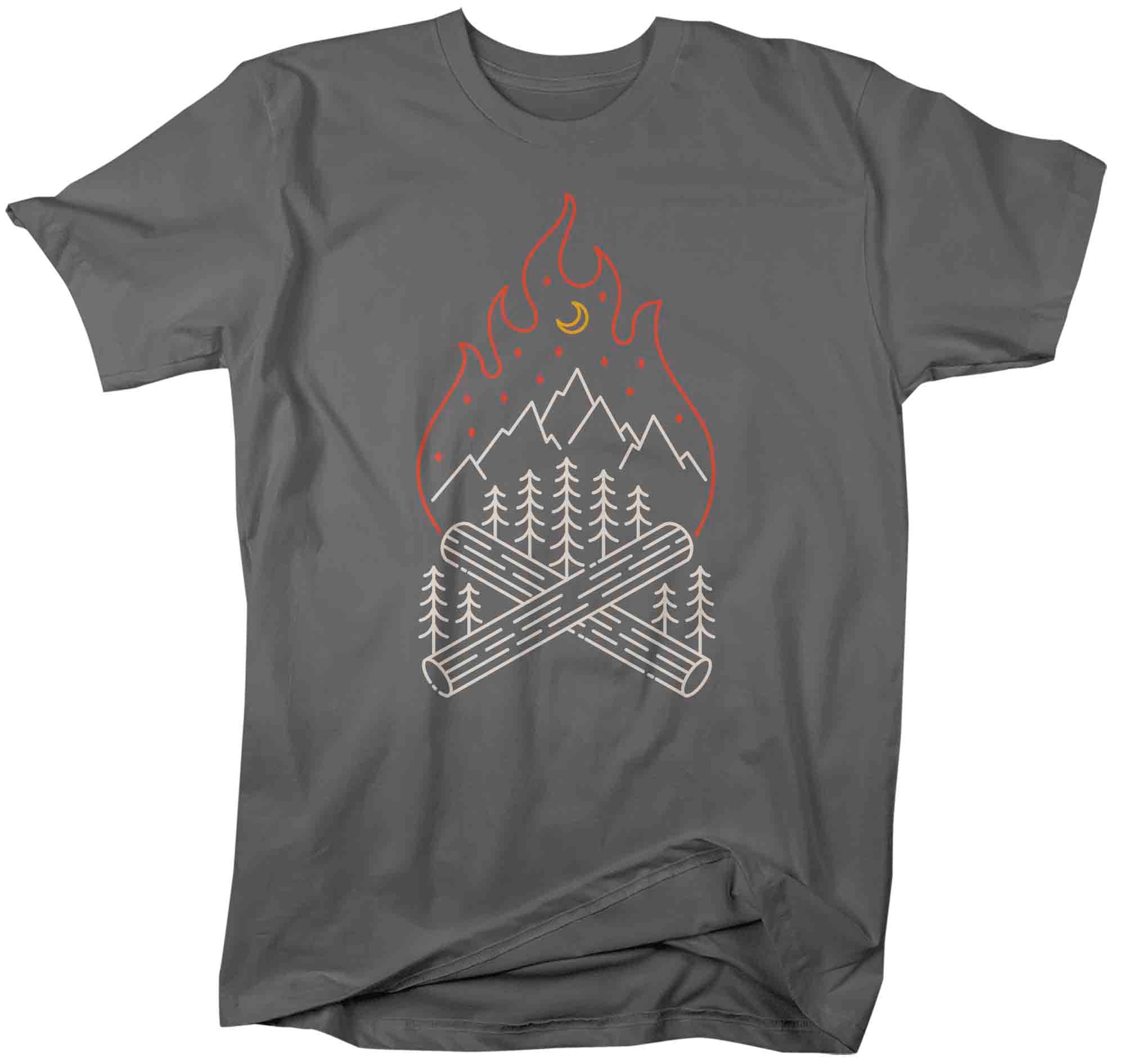 Men's Camping Shirt Campfire Line Art T Shirt Hipster Camper Shirt Tshirt For Camp Forest Hiking