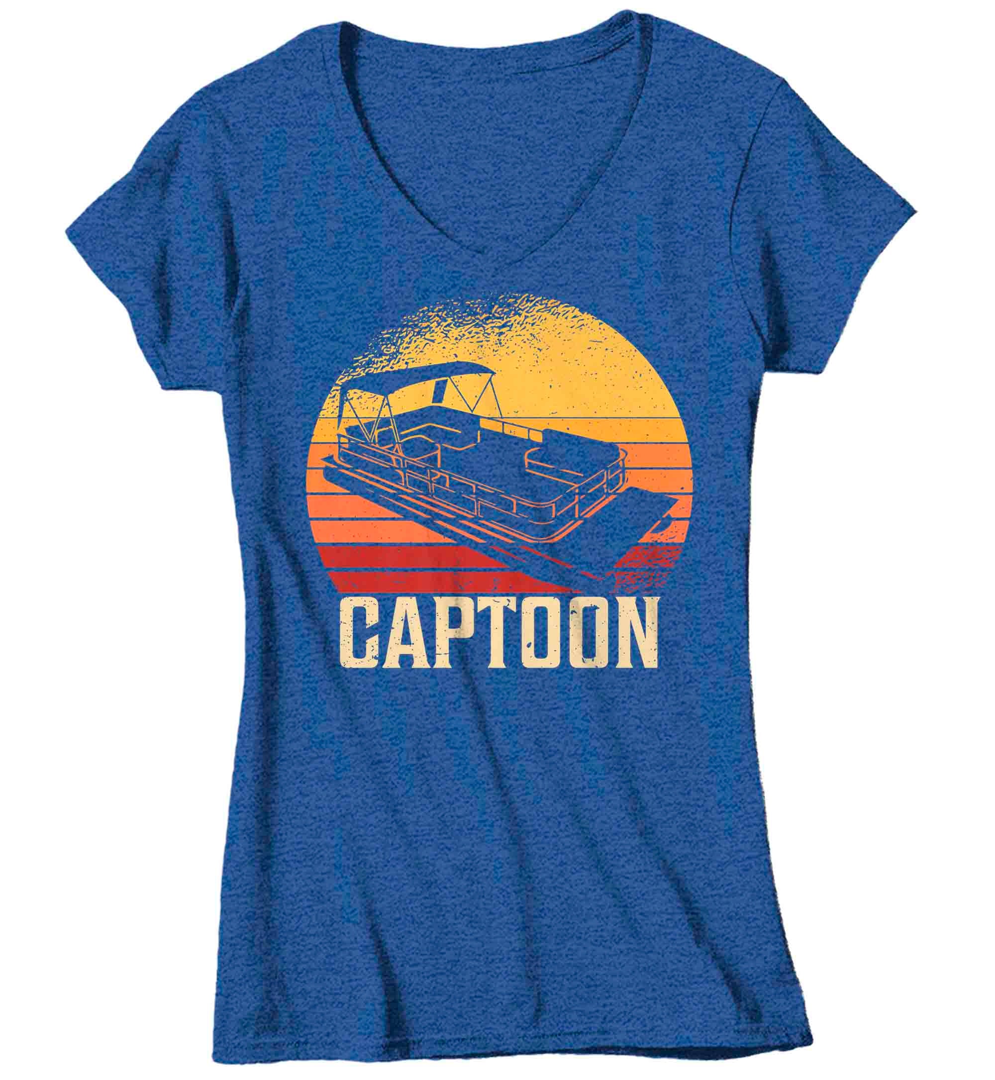 Women's V-Neck Funny Pontoon Captain Shirt Captoon T Shirt Toon Boat Gift Accessory Boating Gift