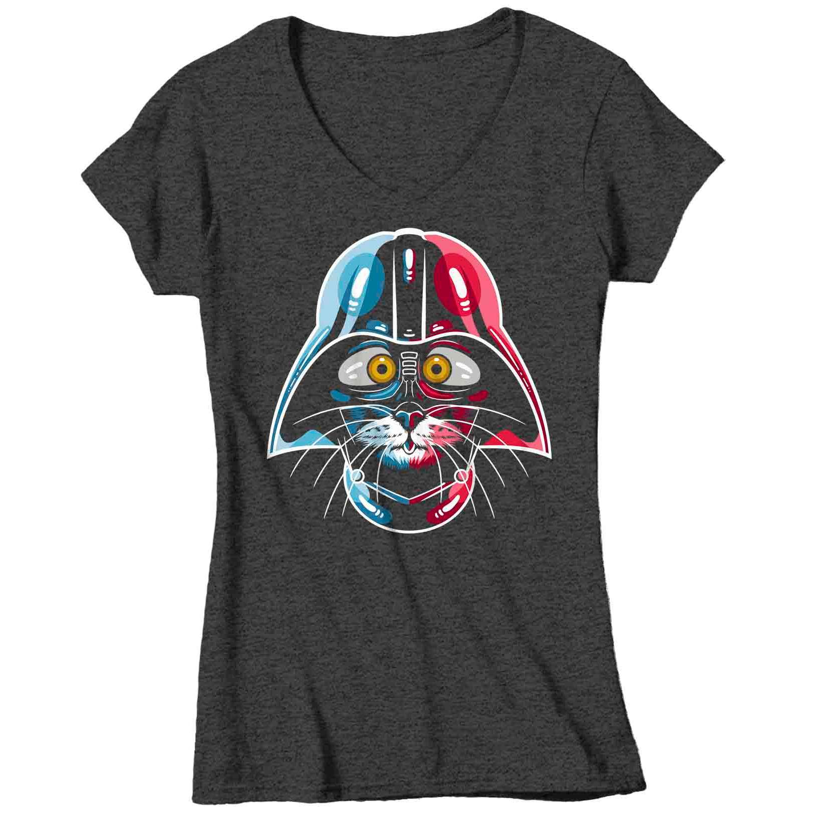 Women's V-Neck Funny Cat Shirt Cat Wars T Shirt Cat Helmet Shirt Kitty Gift Cat Lover Hipster Ge