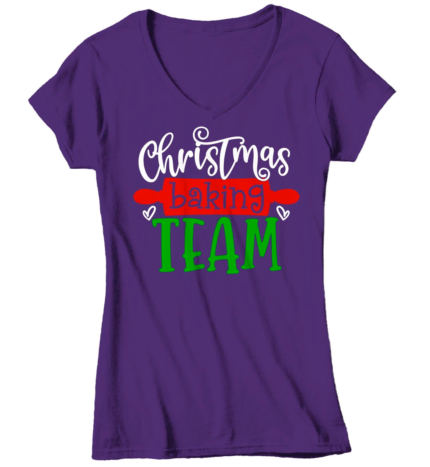 Women's V-Neck Christmas T Shirt Christmas Baking Team Matching Xmas Shirts Cute Graphic Tee Bak