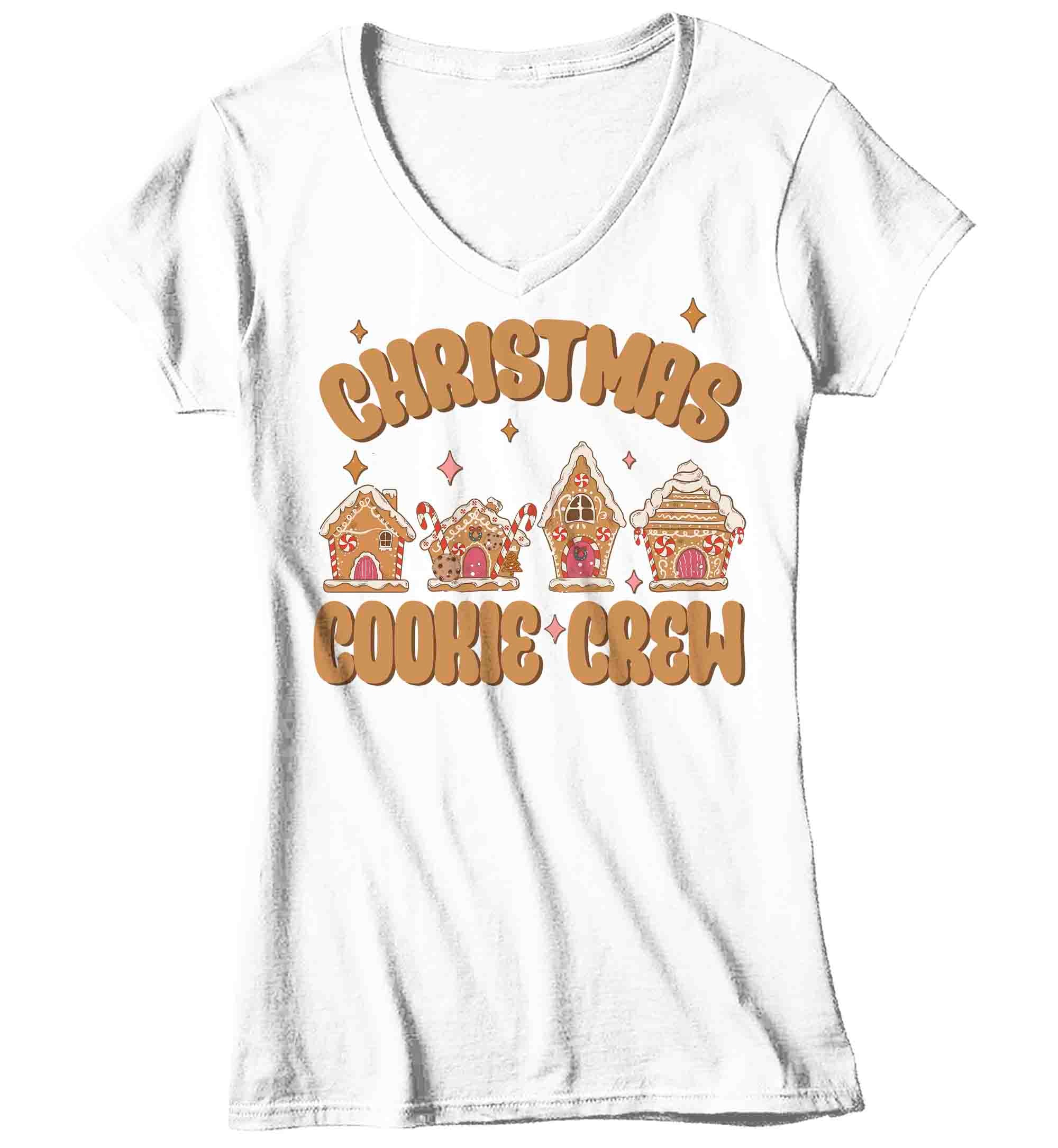 Women's V-Neck Christmas T Shirt Cookie Crew Matching Retro Xmas Holiday Baking Team Gingerbread