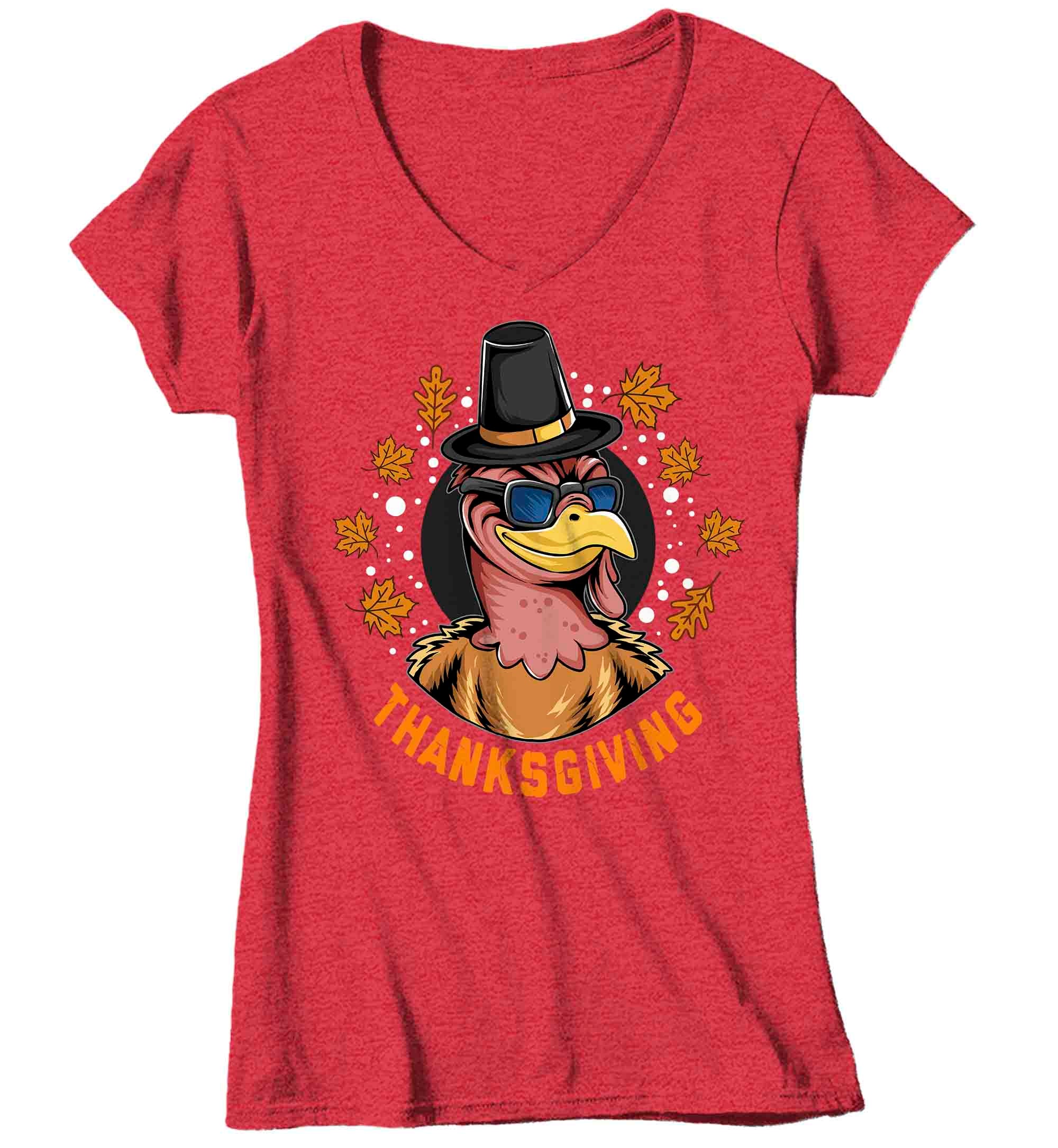 Women's V-Neck Funny Thanksgiving T Shirt Hipster Turkey Shirt Cool Turkey Day T Shirt Thanksgiv