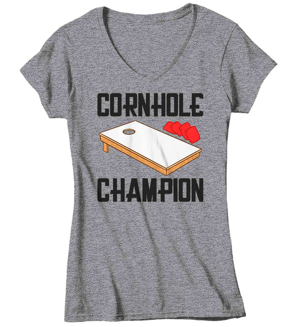 Women's V-Neck Cornhole T Shirt Cornhole Champion Shirt Corn Hole Toss Game Camp Funny Gift Tee Ladies V-Neck TShirt Soft Graphic Tee-Shirts By Sarah