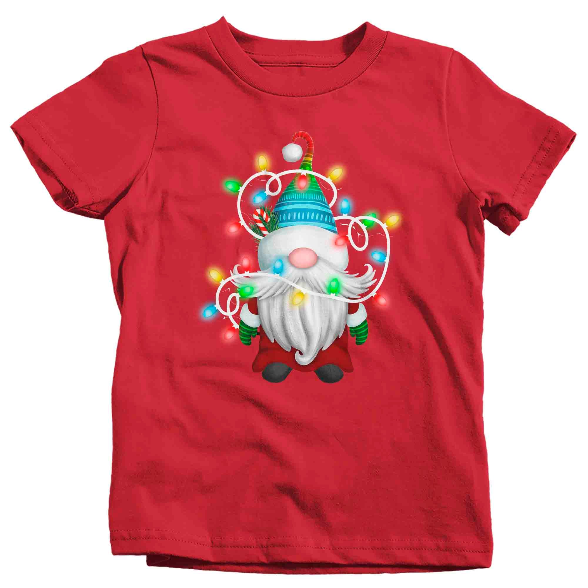 Kids Cute Christmas Shirt Gnome Xmas T Shirts Holiday T Shirts Christmas Lights Funny Gnome T-Shirt 