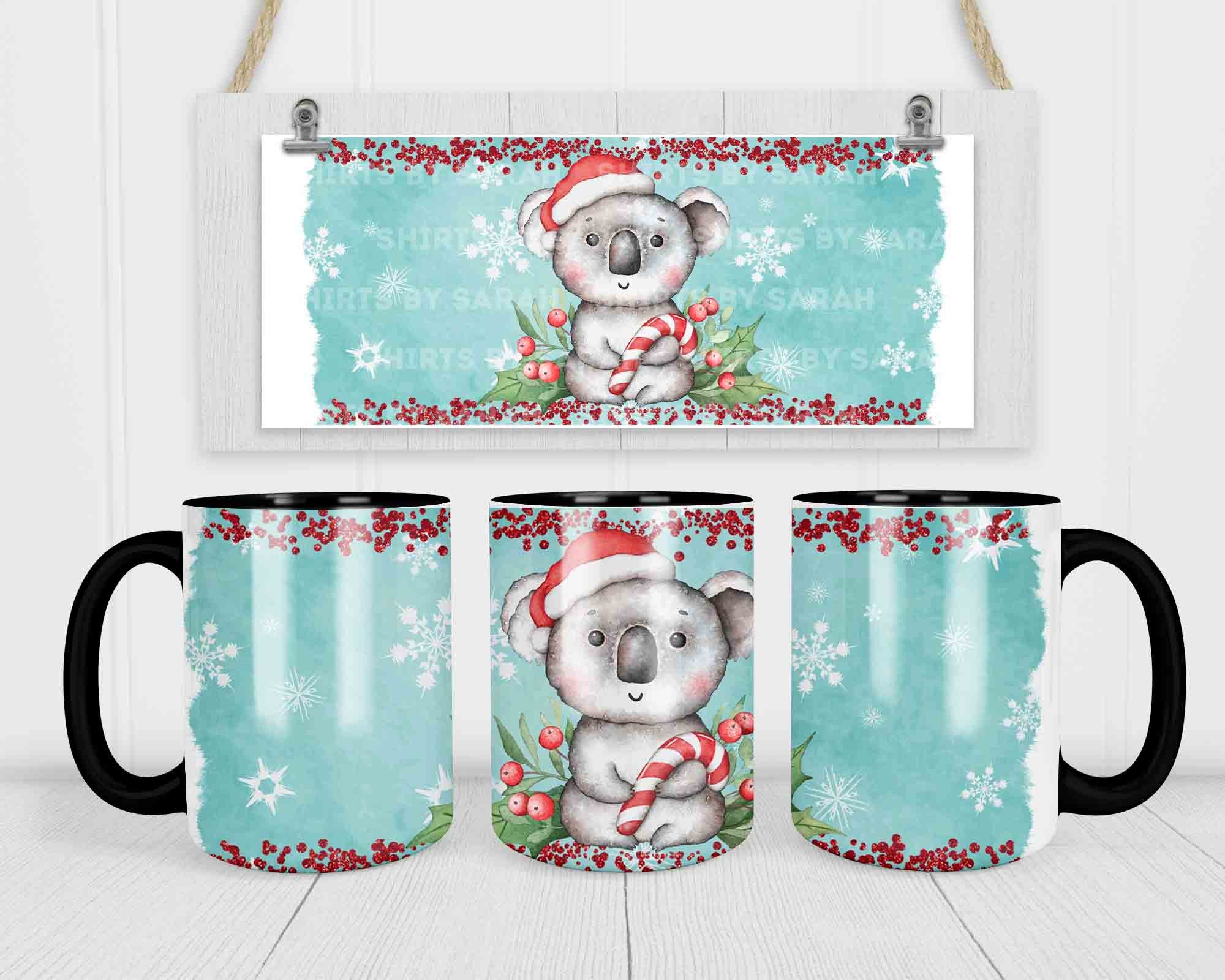 Cute Christmas Coffee Mug Watercolor Koala Hat Illustration Adorable Christmas Decor Coffee Mug Gift