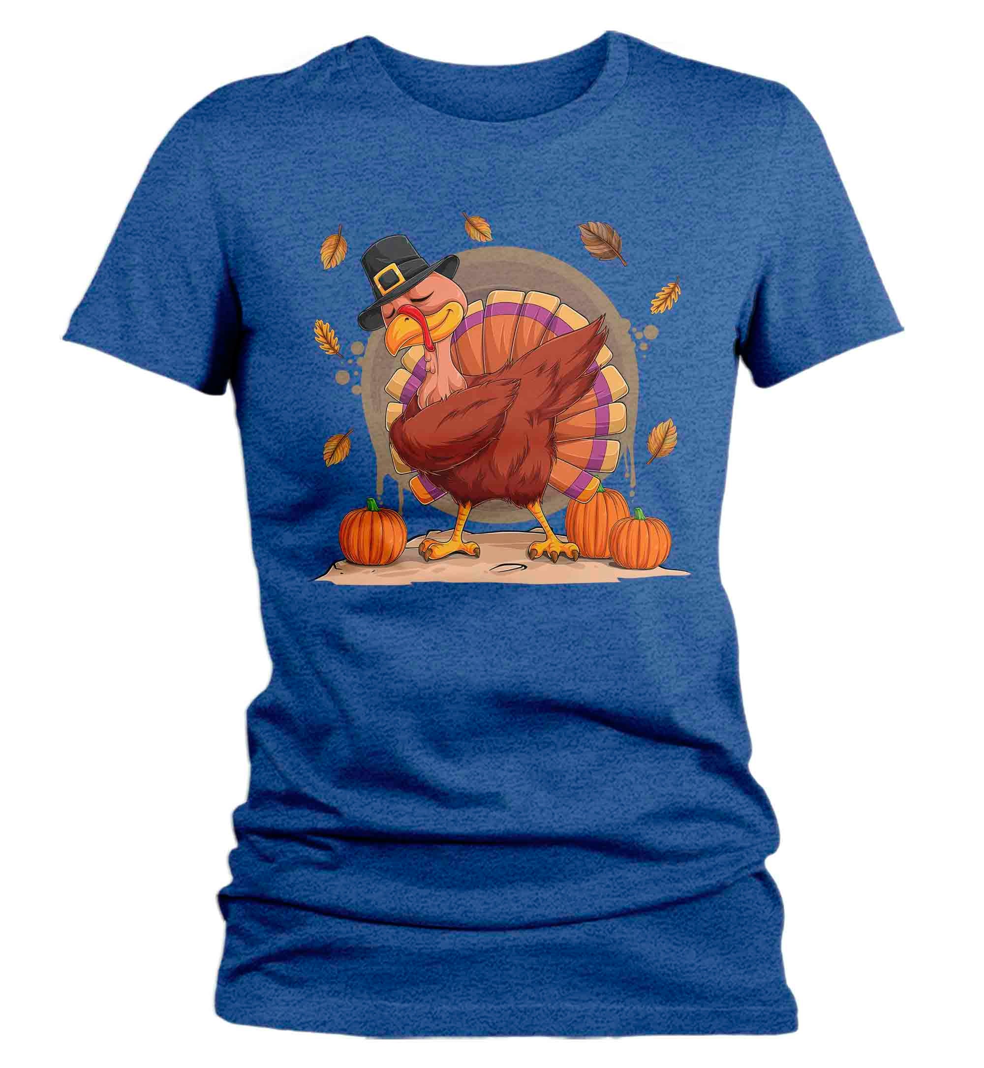 Women's Funny Thanksgiving Tee Turkey TShirt Pilgrim Hat Shirts Turkey Day Shirt Holiday Illustr