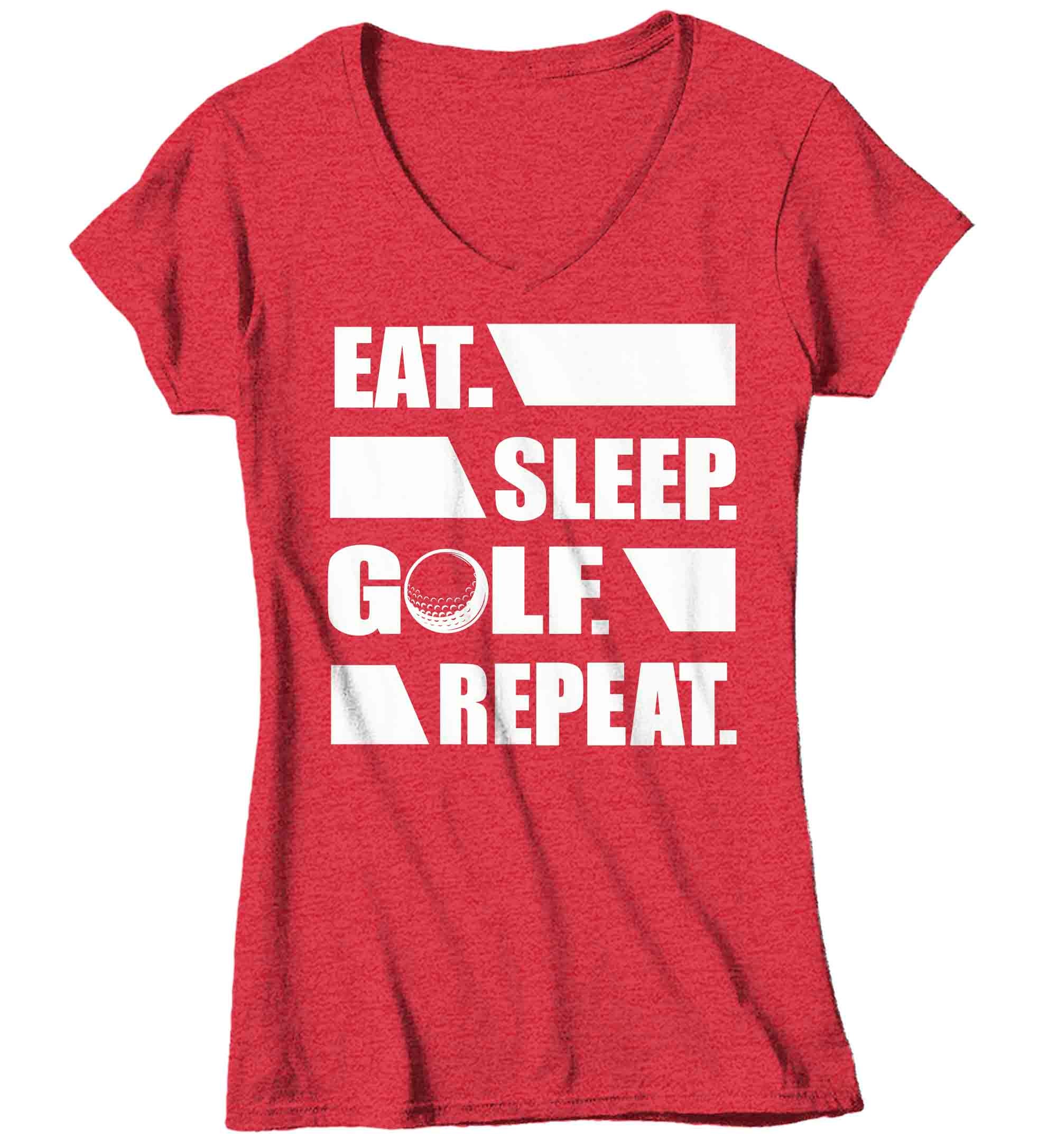 Women's V-Neck Funny Golf Shirt Eat Sleep Golf Repeat Shirt Funny Golfer Gift Golfing Tee Funny 