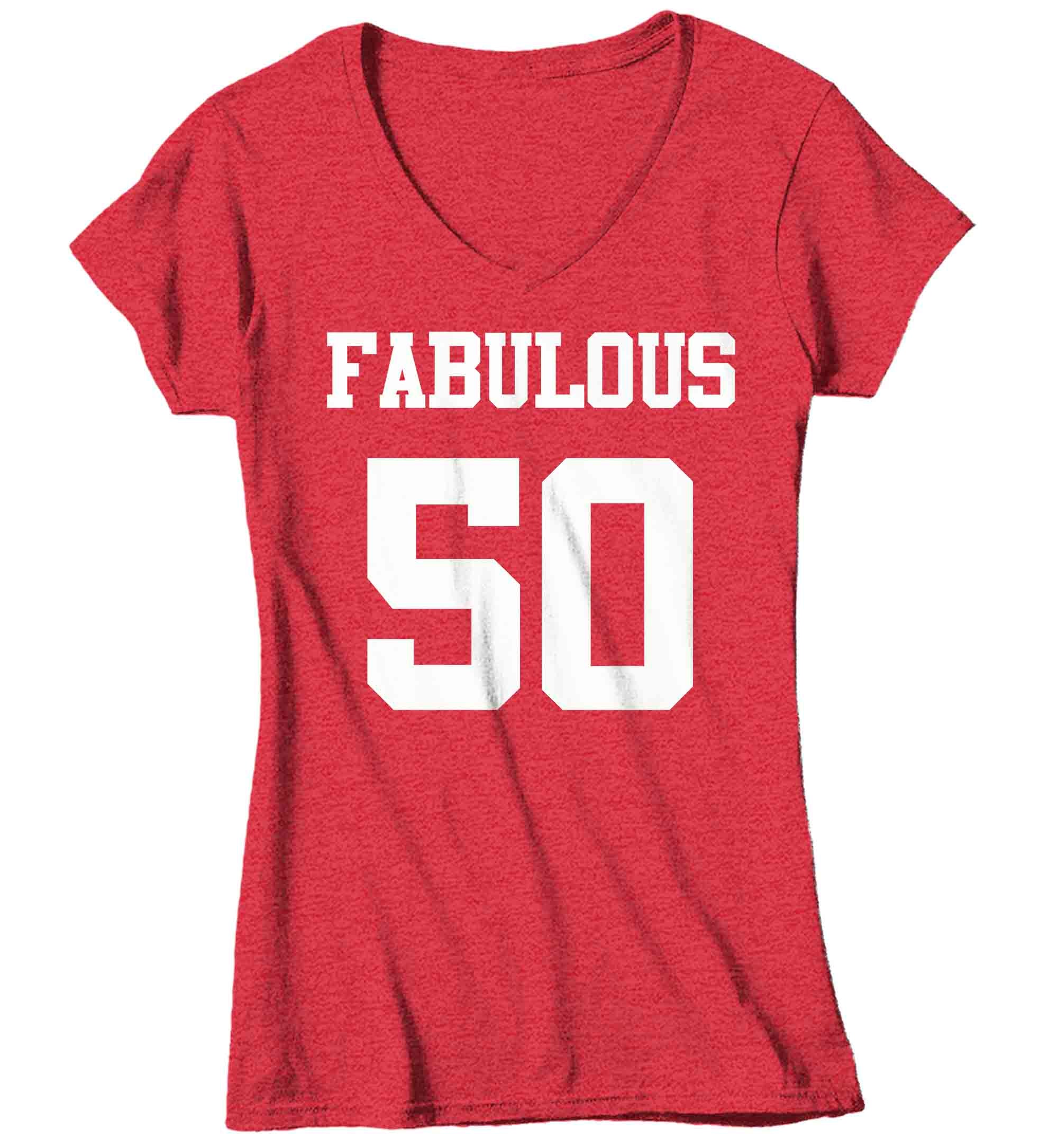 Women's V-Neck Fabulous 50 Birthday T Shirt 50th Birthday Shirt Fifty Years Gift Bday Gift Ladie