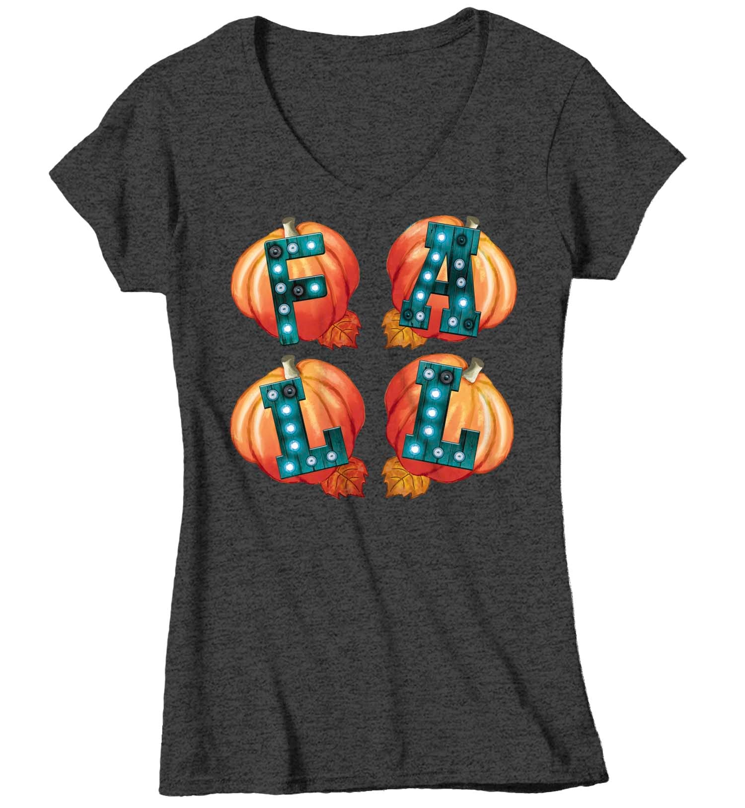 Women's V-Neck Fall Pumpkins T Shirt Cute Fall Shirt Fall Pumpkin Vintage Fall Tee Boho Cute Fal