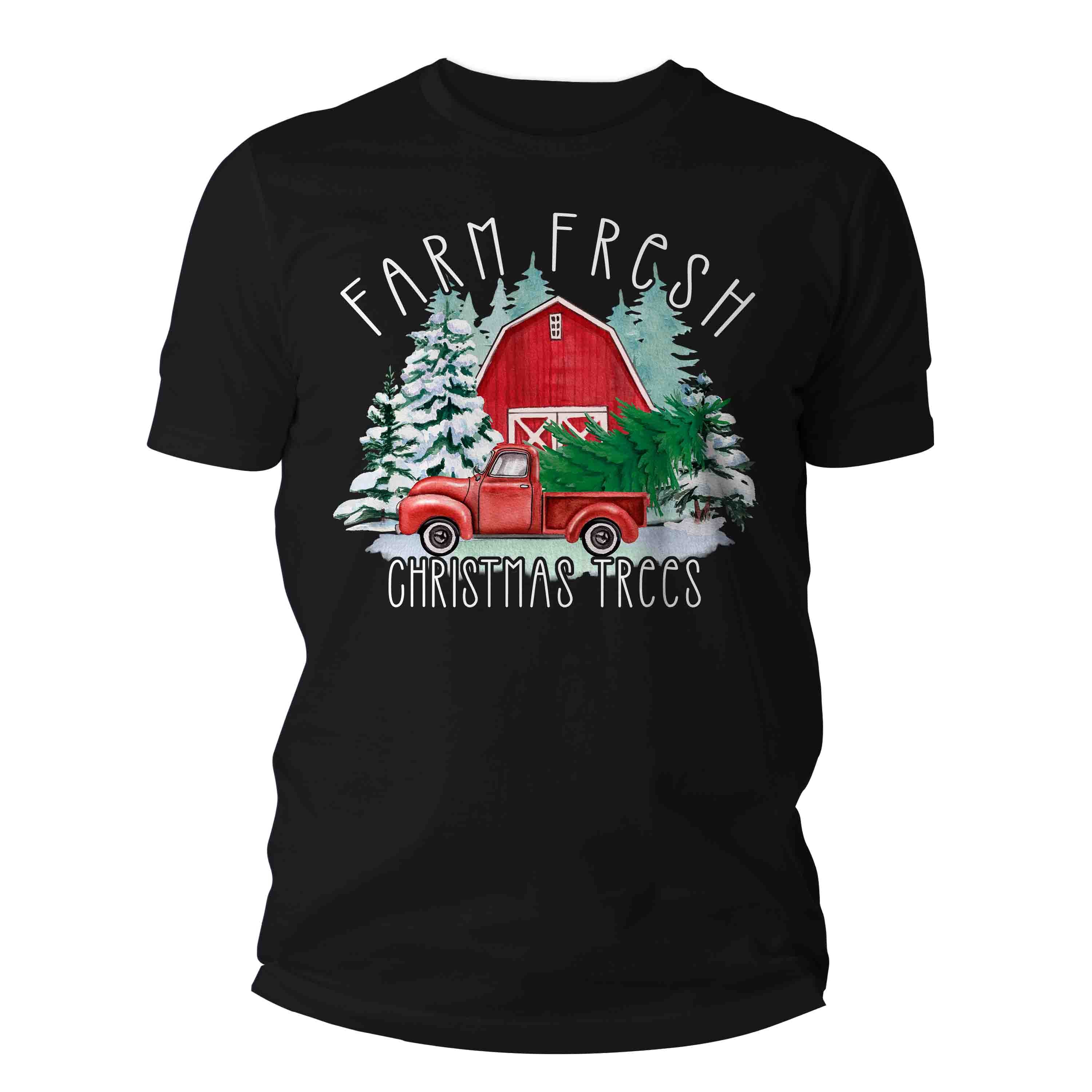 Men's Christmas Shirt Farm Fresh Trees T Shirt Farmer Tee Tree Fir Pine Country Farming Farm Hol