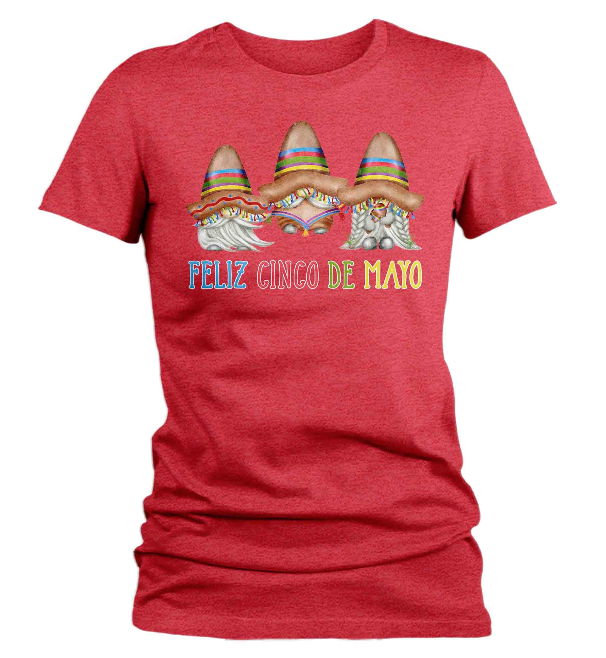 Women's Cinco De Mayo Shirt Feliz Cinco De Mayo T Shirt Gnomes Sombrero Graphic Tee Ladies V-Nec