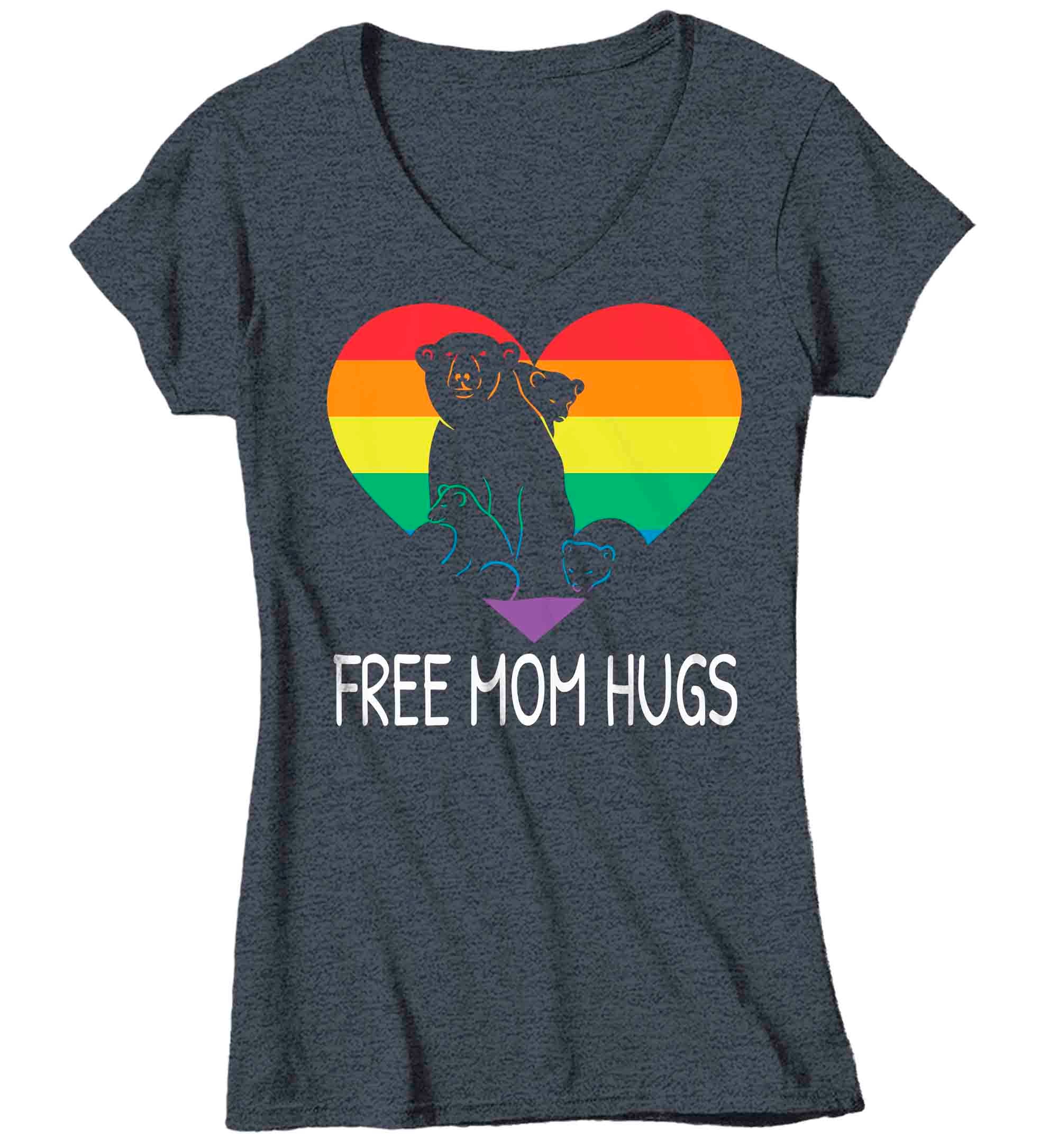 Women's V-Neck LGBT Ally Shirt Free Mom Hugs LGBT T Shirt Tee Mama Bear Gift LGBTQ TShirt Gay Pr