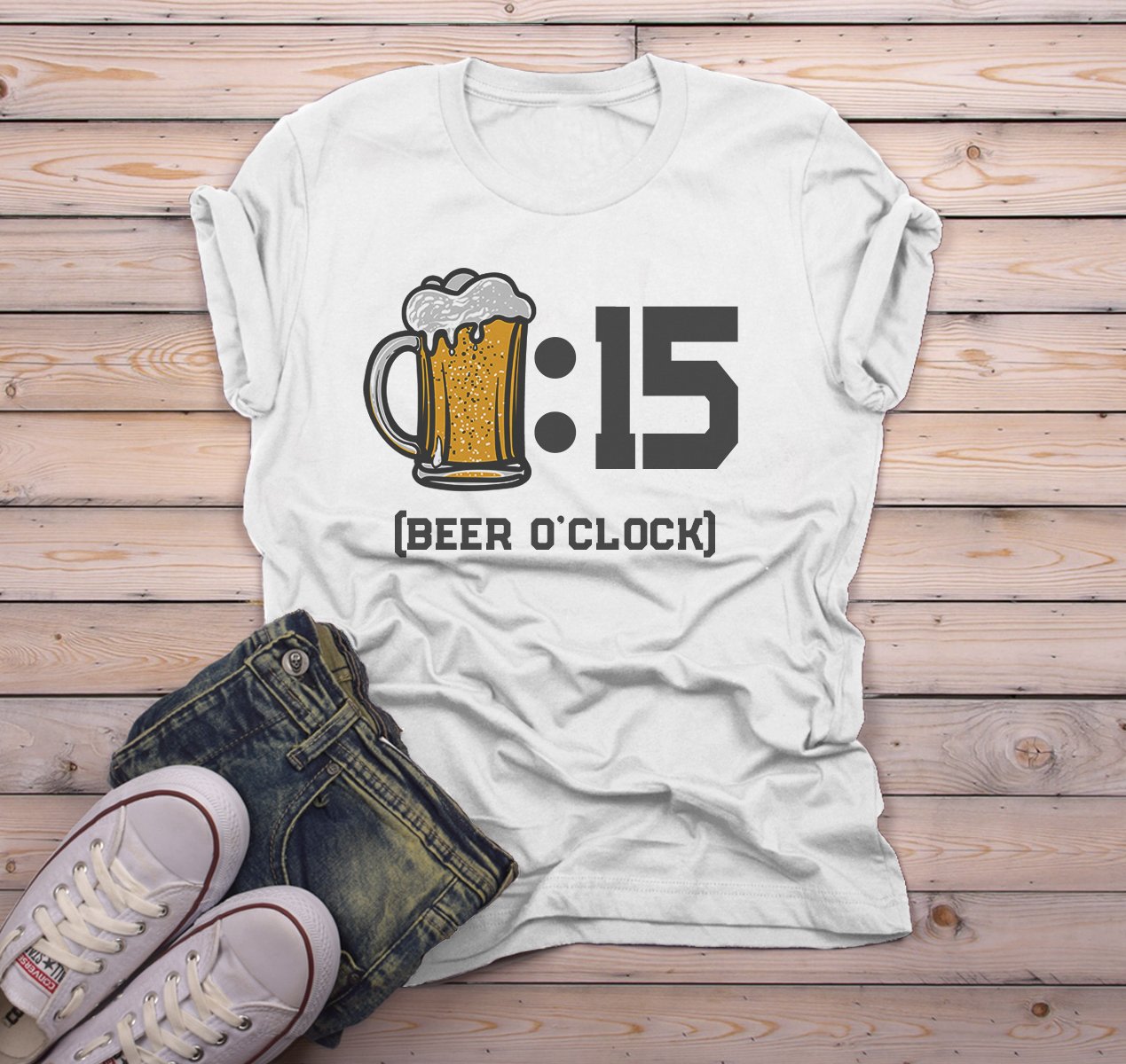 Men's Funny Beer T Shirt Beer :15 O'Clock Graphic Tee Beer Drinker Shirts Mug Gift Idea