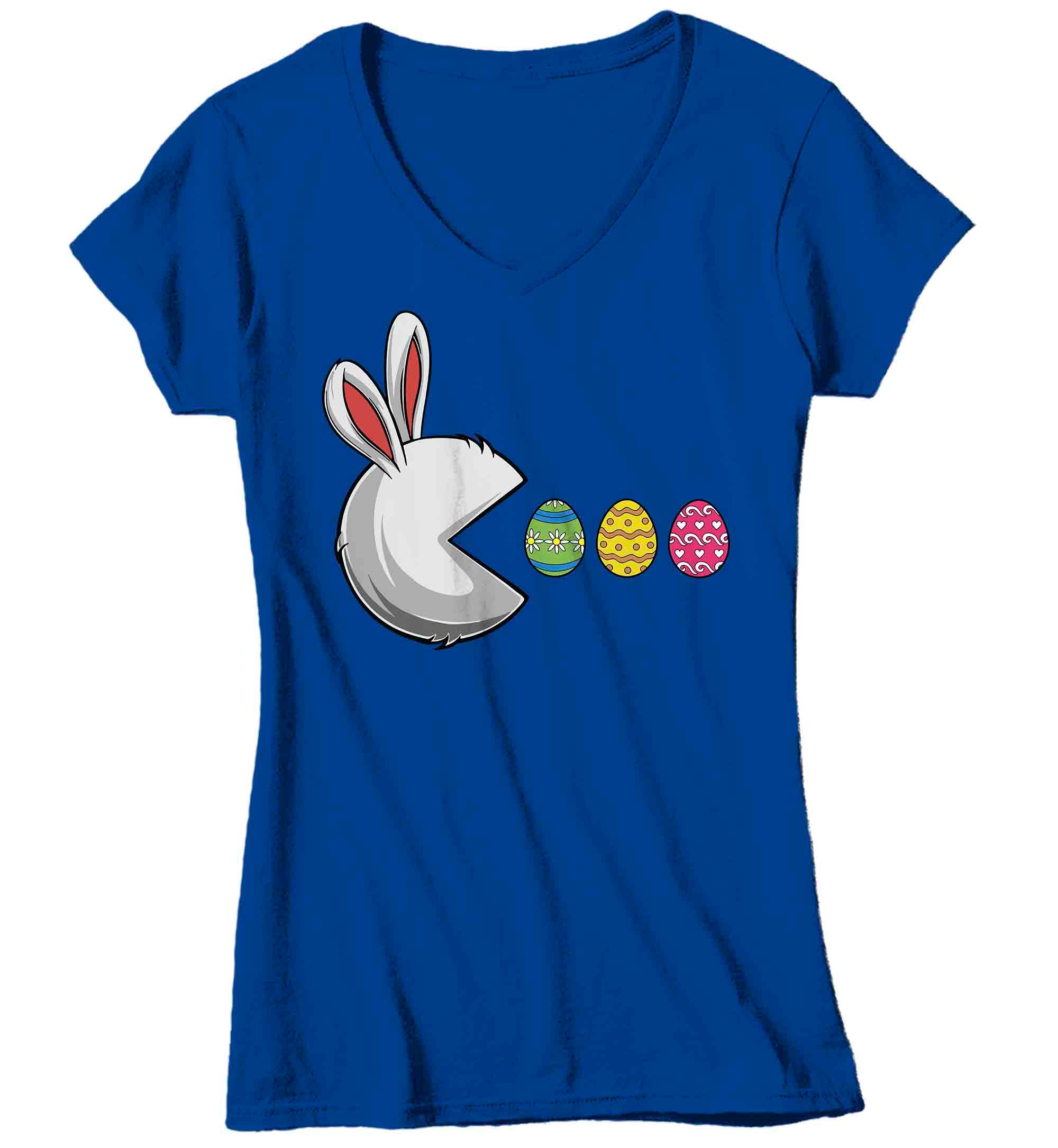 Women's V-Neck Funny Easter Shirt Easter Bunny Eggs T Shirt Egg Hunter Tshirt Rabbit Graphic Tee