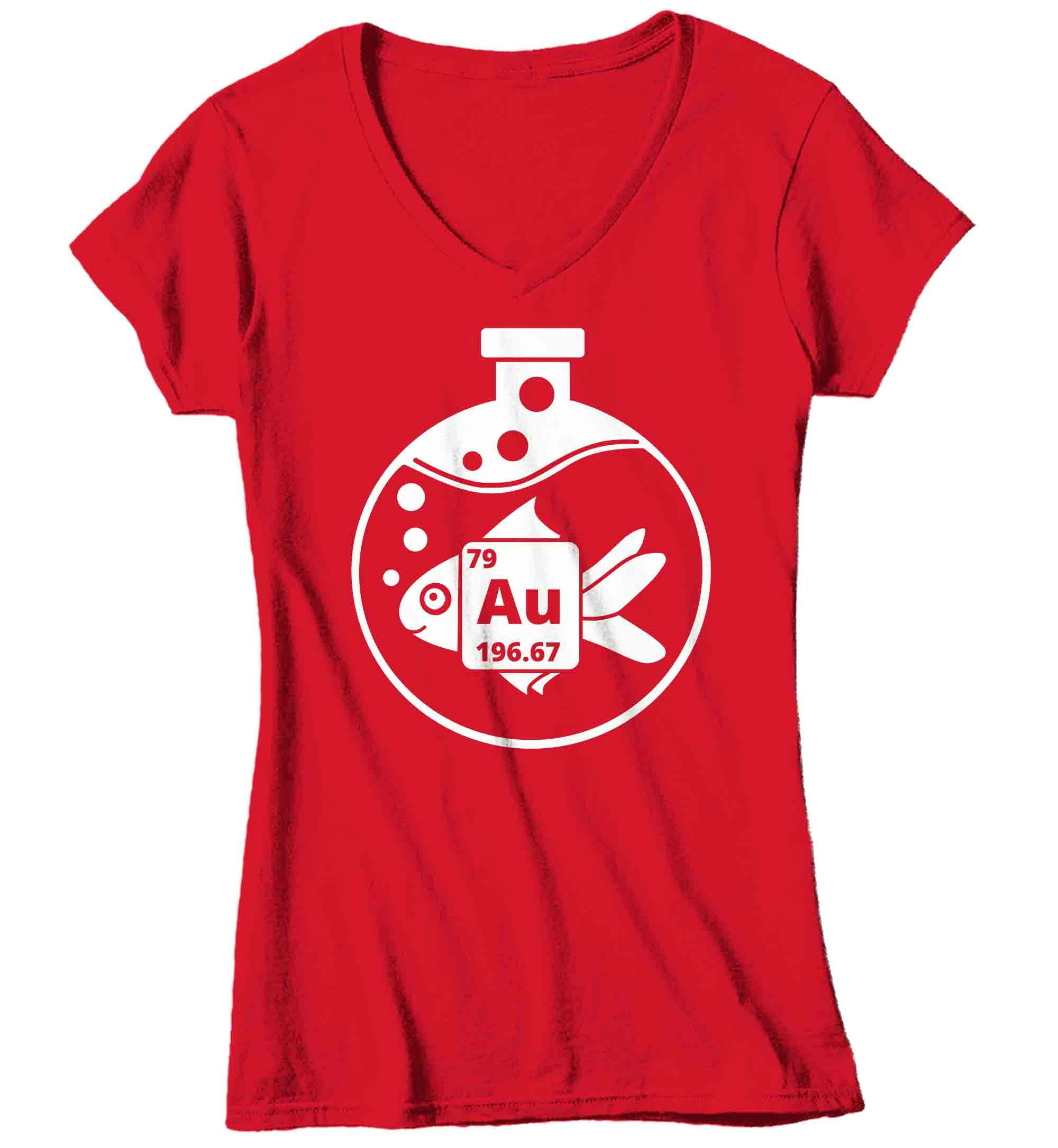 Women's V-Neck Funny Science T Shirt Goldfish Shirt Periodic Table T Shirt Chemistry Shirts Ladi