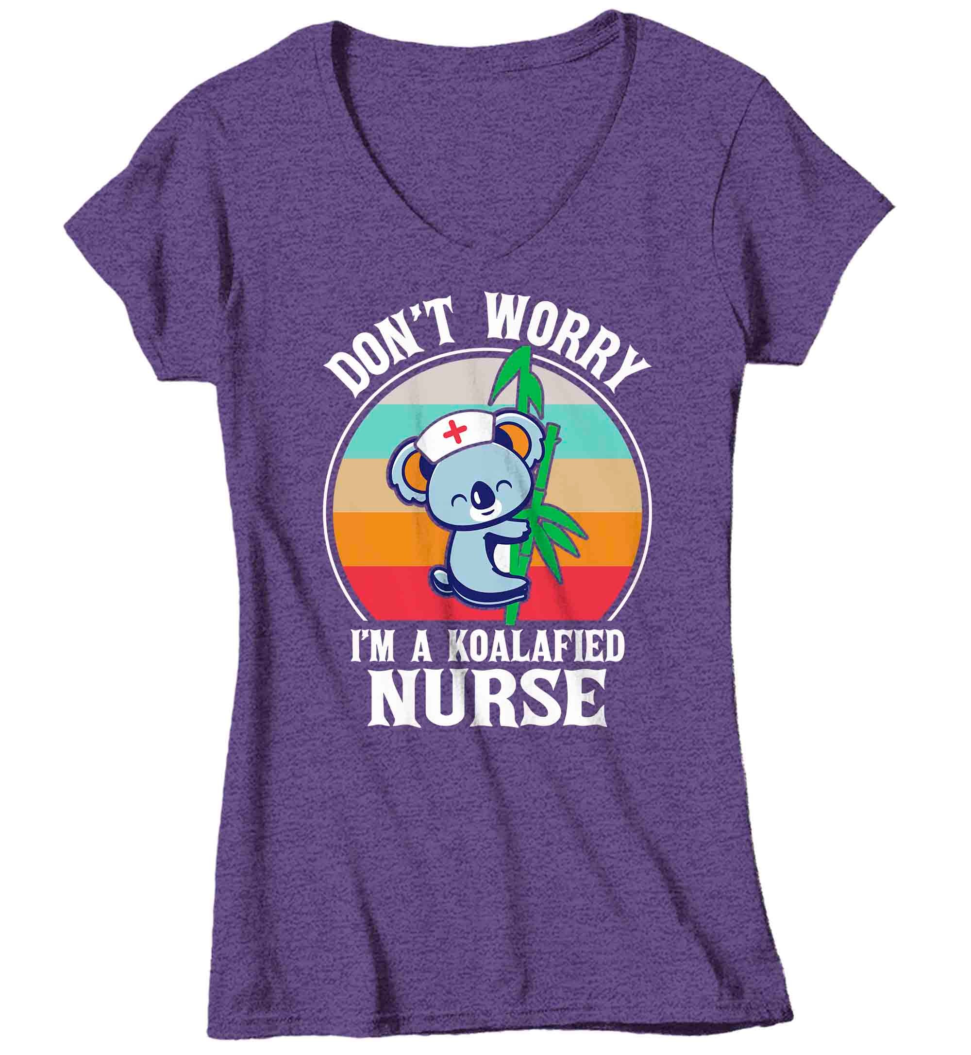 Women's V-Neck Koalafied Nurse Shirt Caduceus T Shirt Cute R